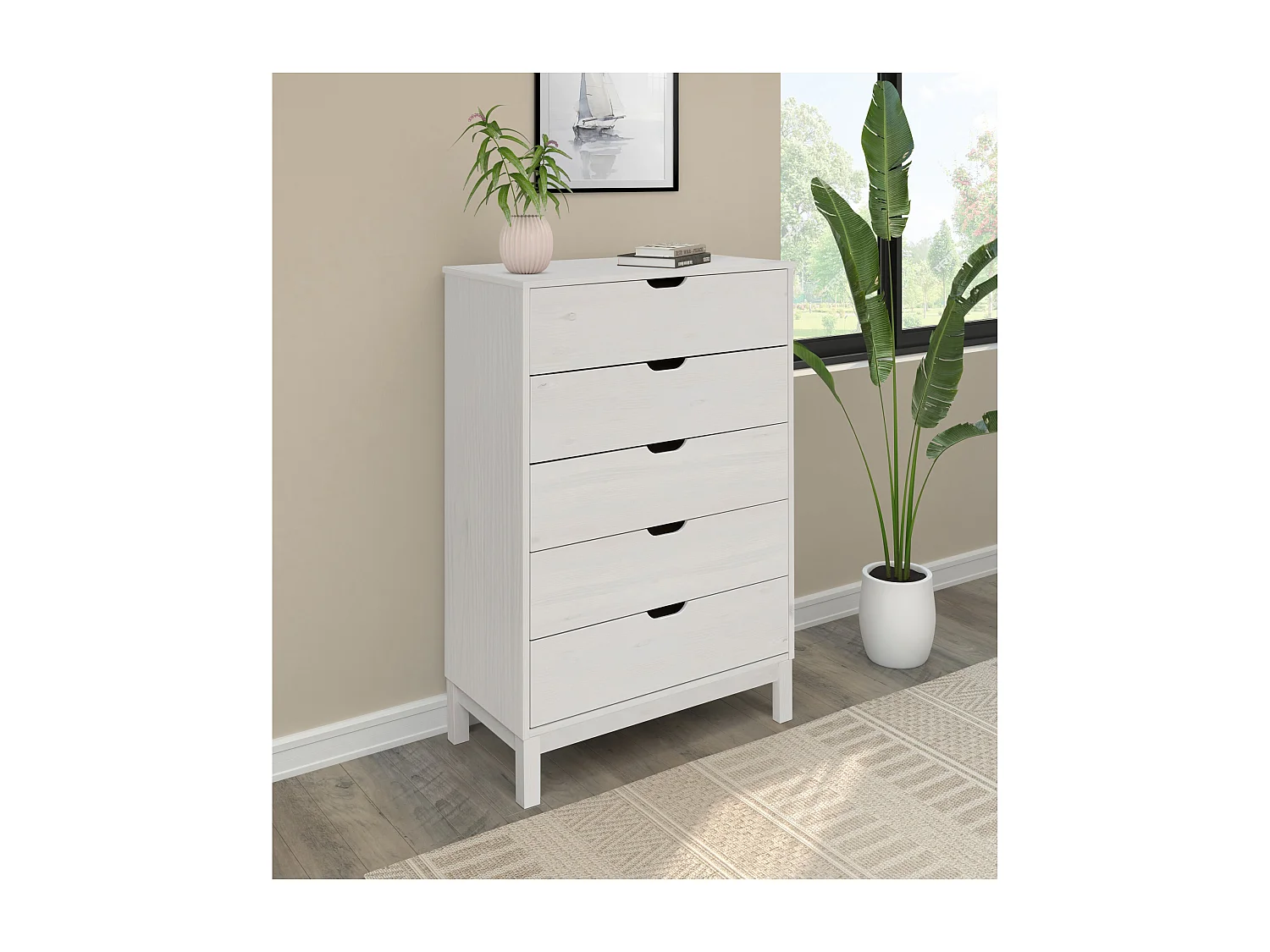 Post Commode 5 Tiroirs Blanc