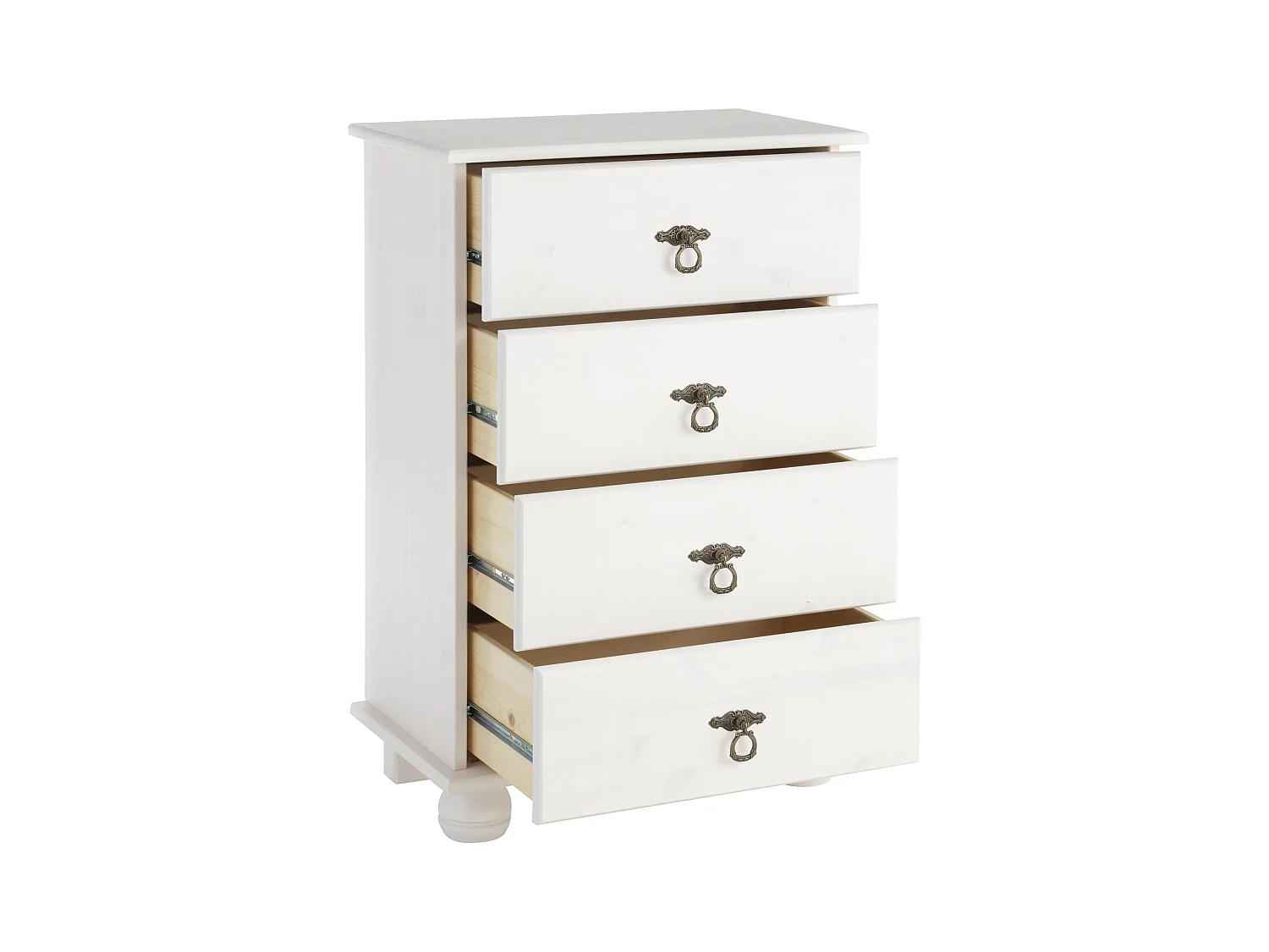 Finca-Wit gelakt grenen commode met 4 laden