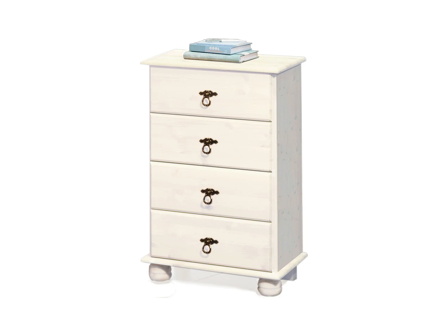 Finca-Wit gelakt grenen commode met 4 laden