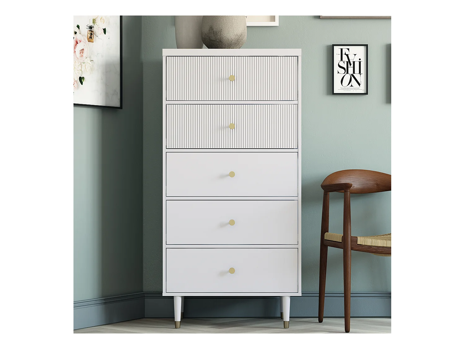 Elizabeth-Dressoir met 5 laden in grijs