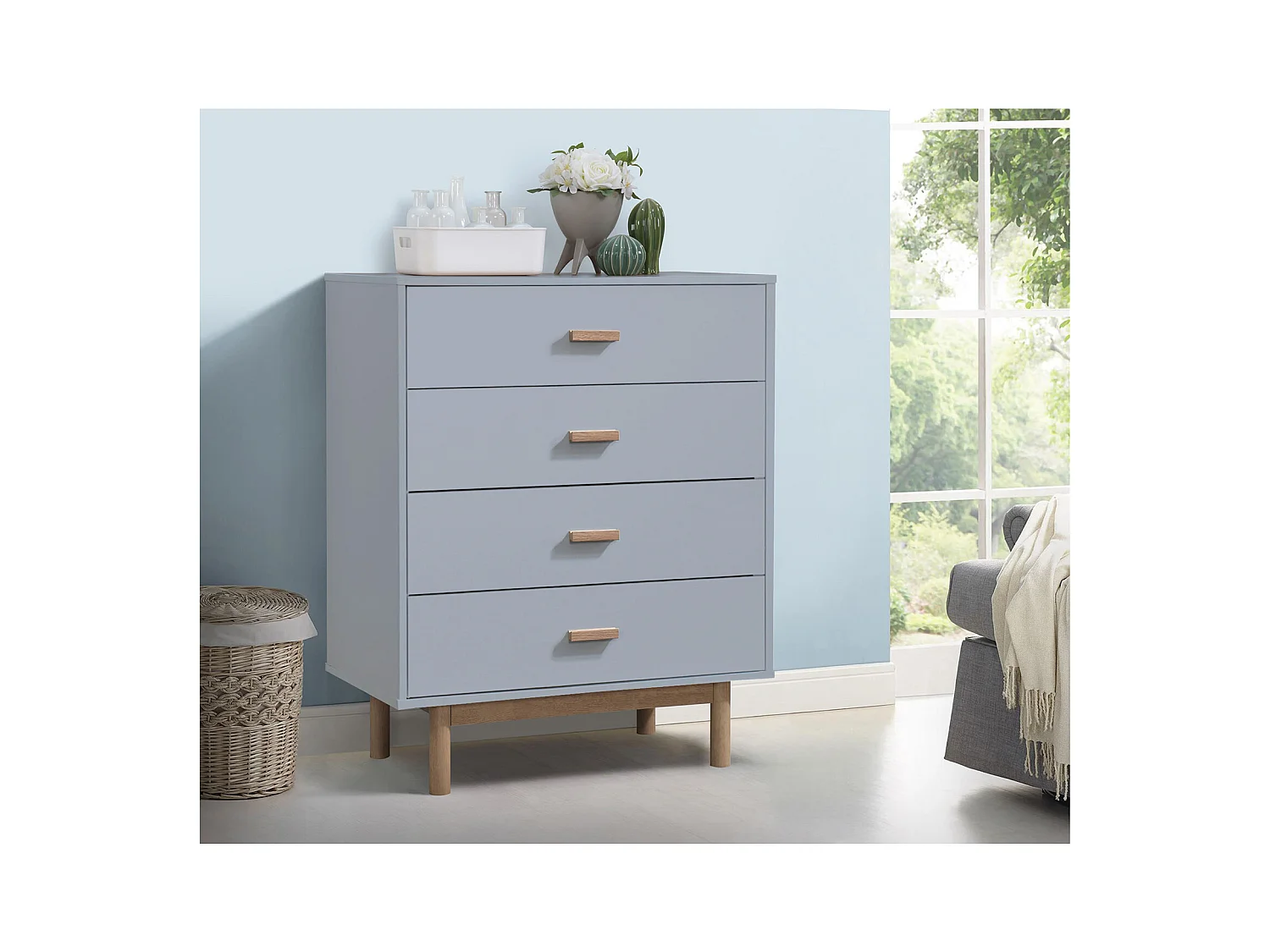 Melanie | Commode à 4 tiroirs en mélaminé chêne gris