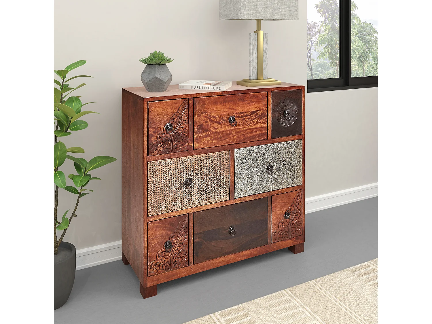 Mahar Commode 8 Tiroirs MarronMulti