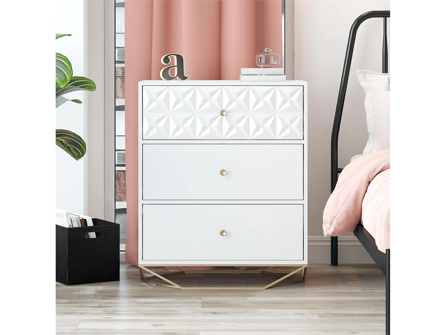 Commode à 3 tiroirs Blair. Blanc