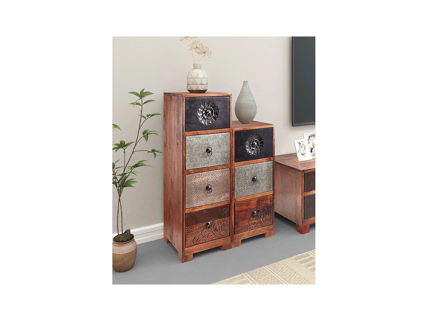 Mahar | Cassettiera 4 Cassetti Marrone Multi