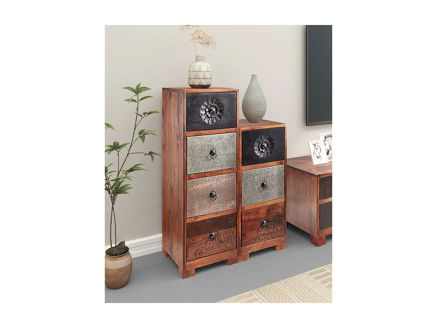Mahar | Commode 4 Tiroirs Marron Multi