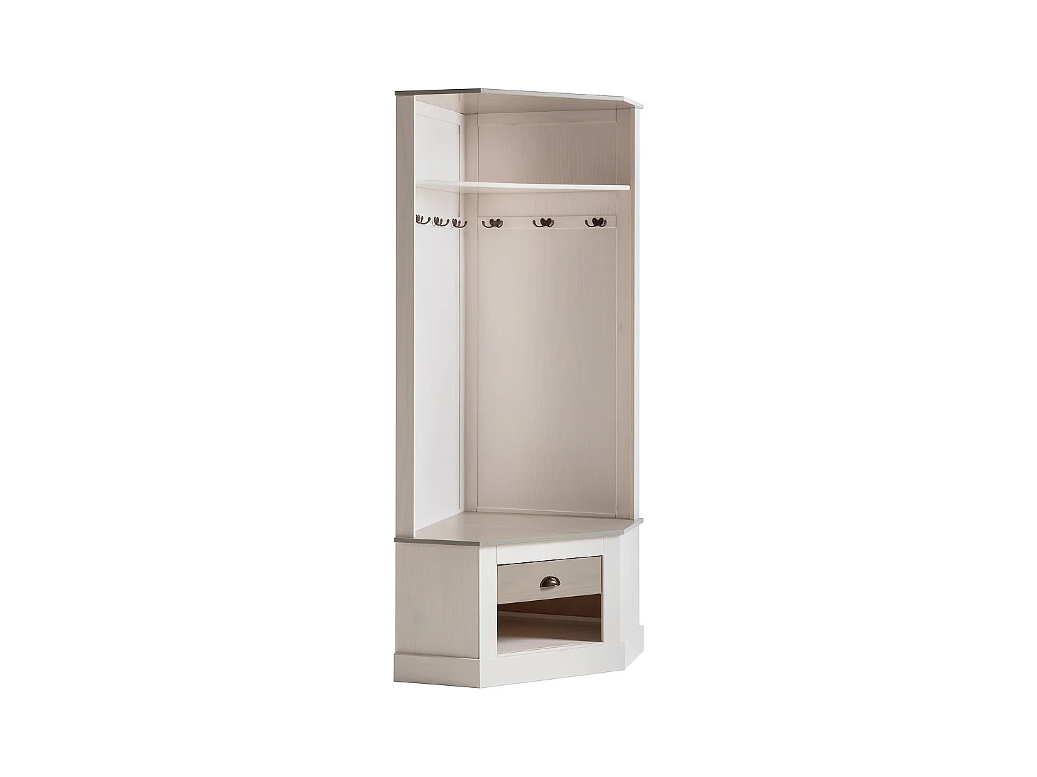 Toby | Armoire compacte en bois de pin de couleur blanc gris