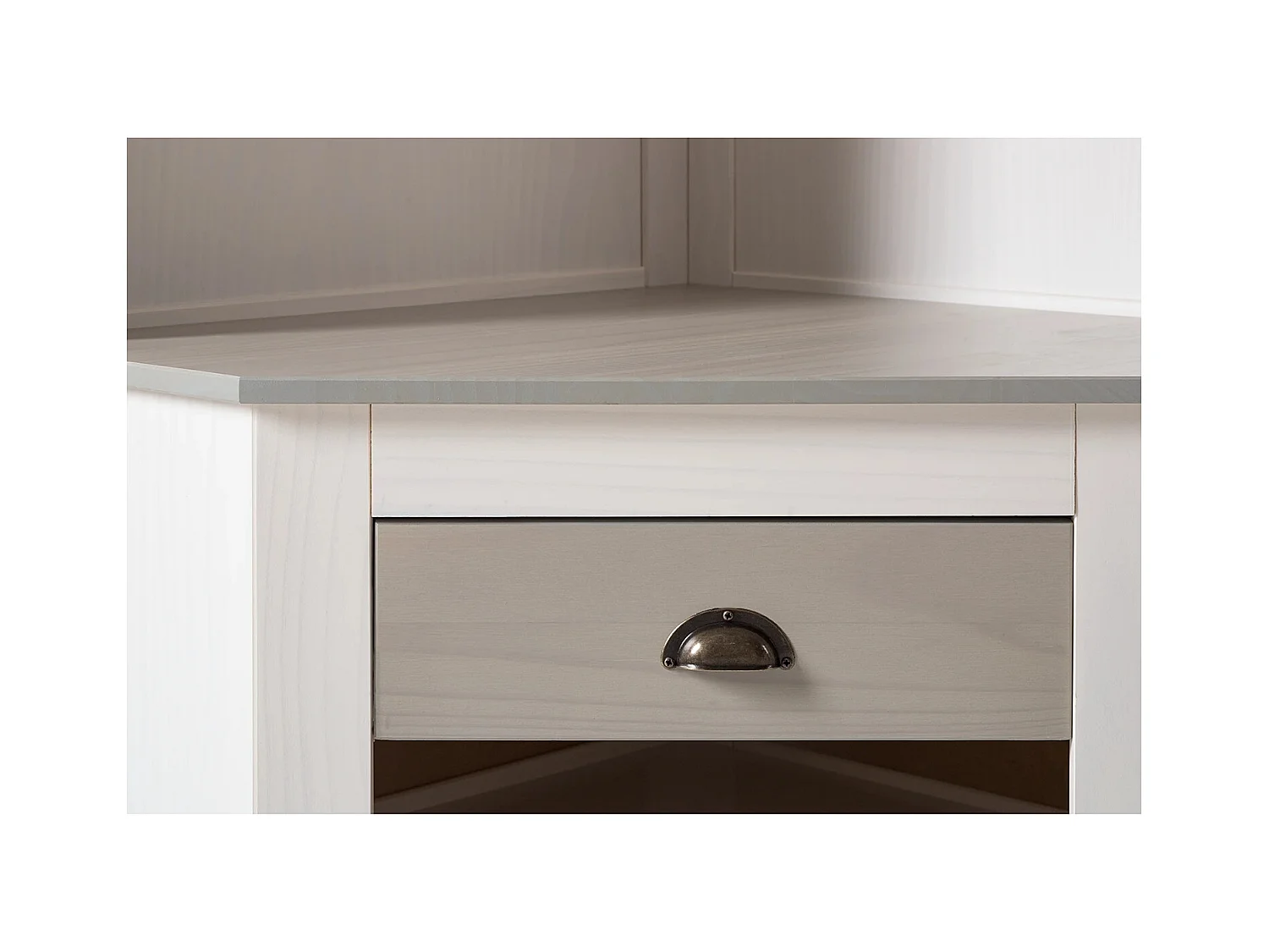 Toby | Armoire compacte en bois de pin de couleur blanc gris