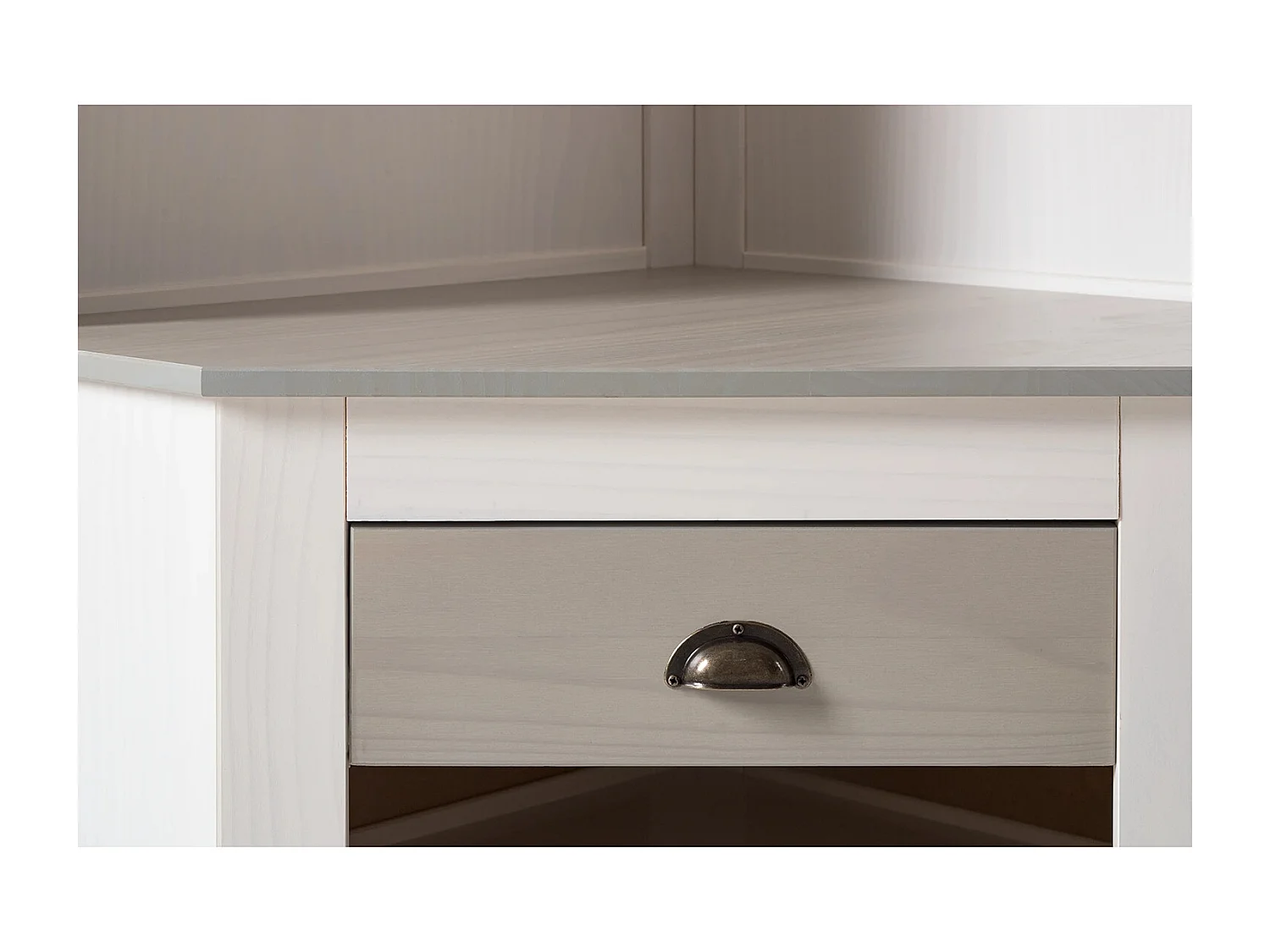 Toby | Armoire compacte en bois de pin de couleur blanc gris