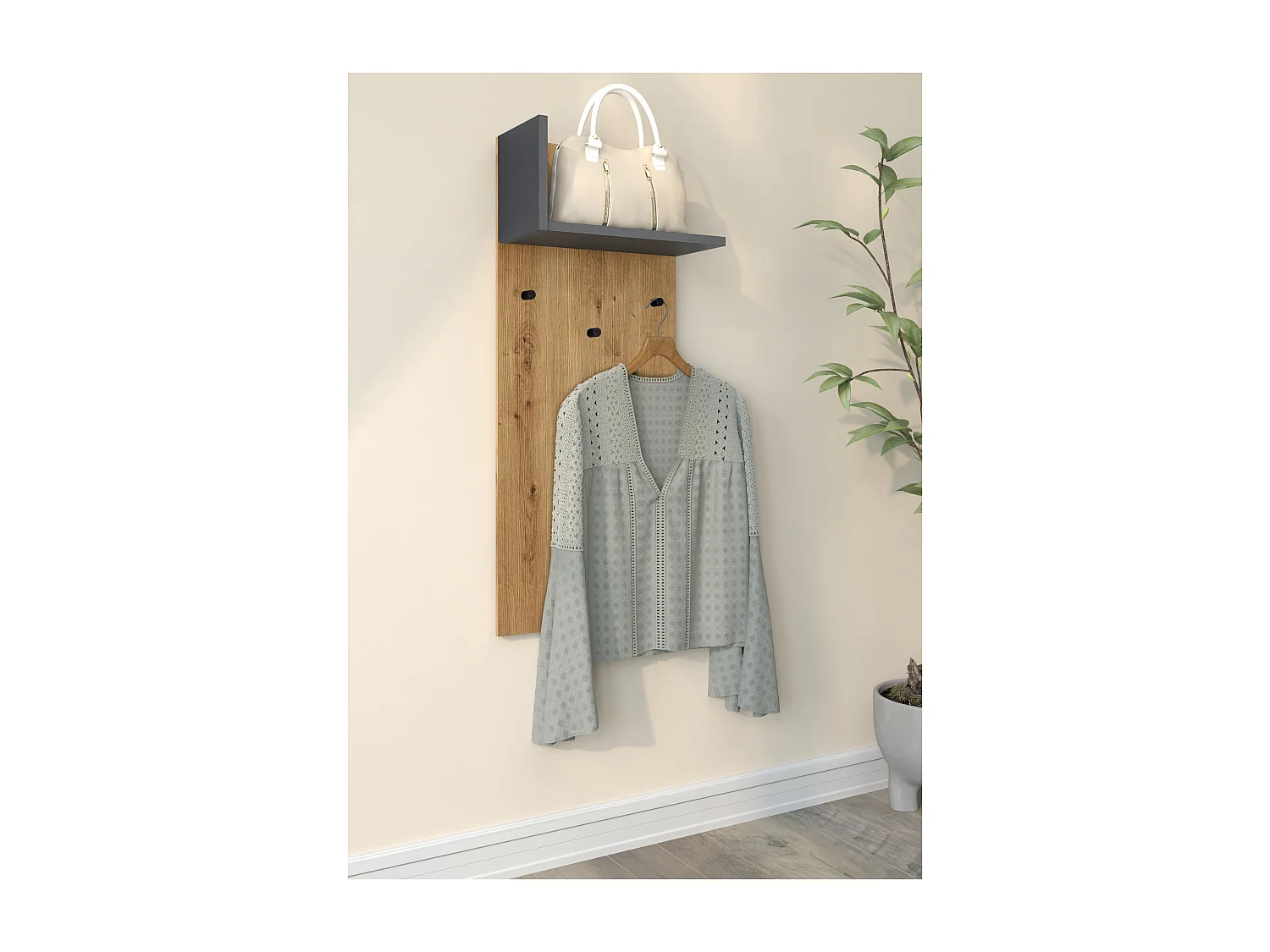 Kosmo|Panneau avec 1 étagère en effet chêne anthracite