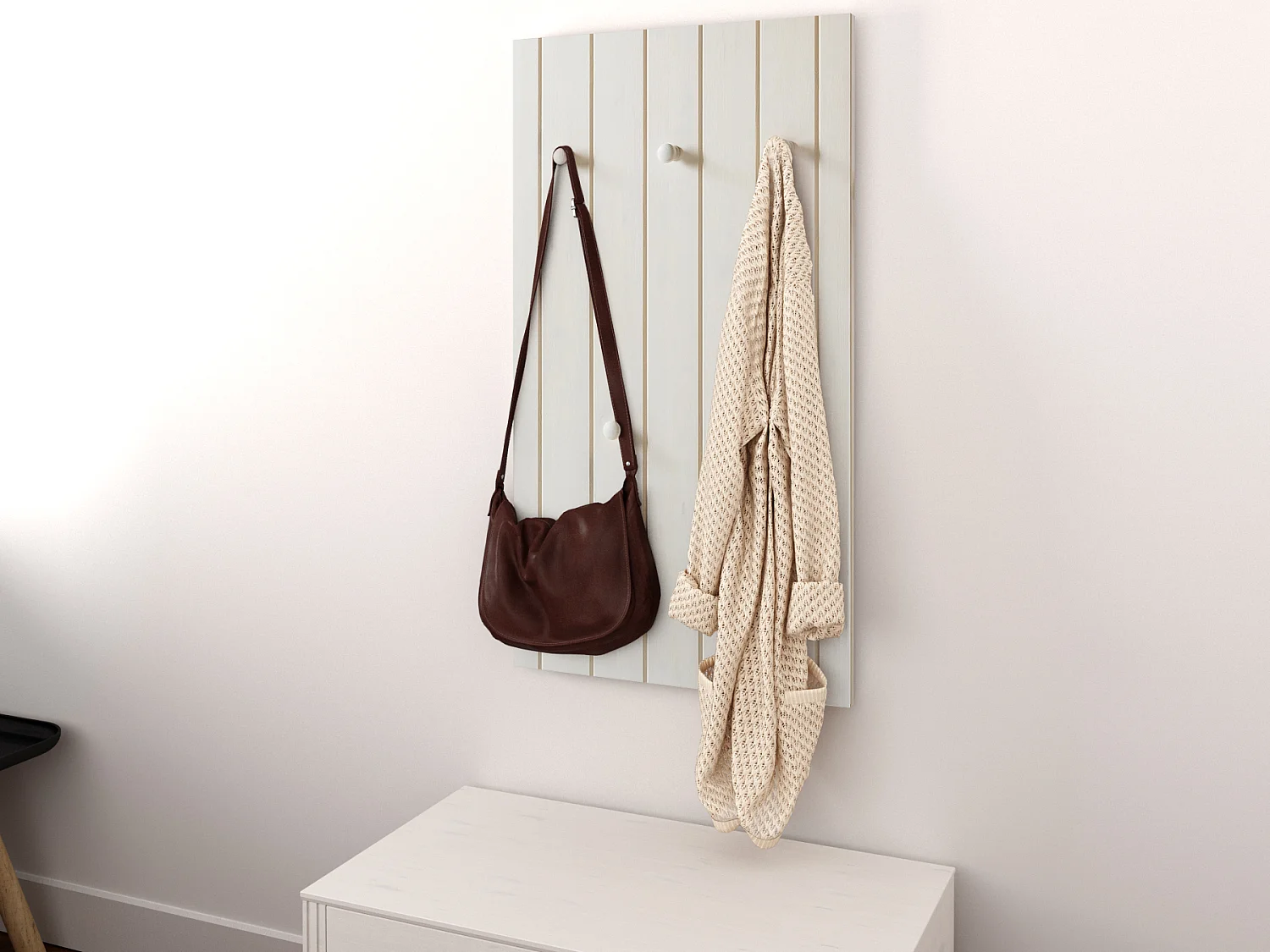 Anita|Panneau avec 5 crochets en pin blanc