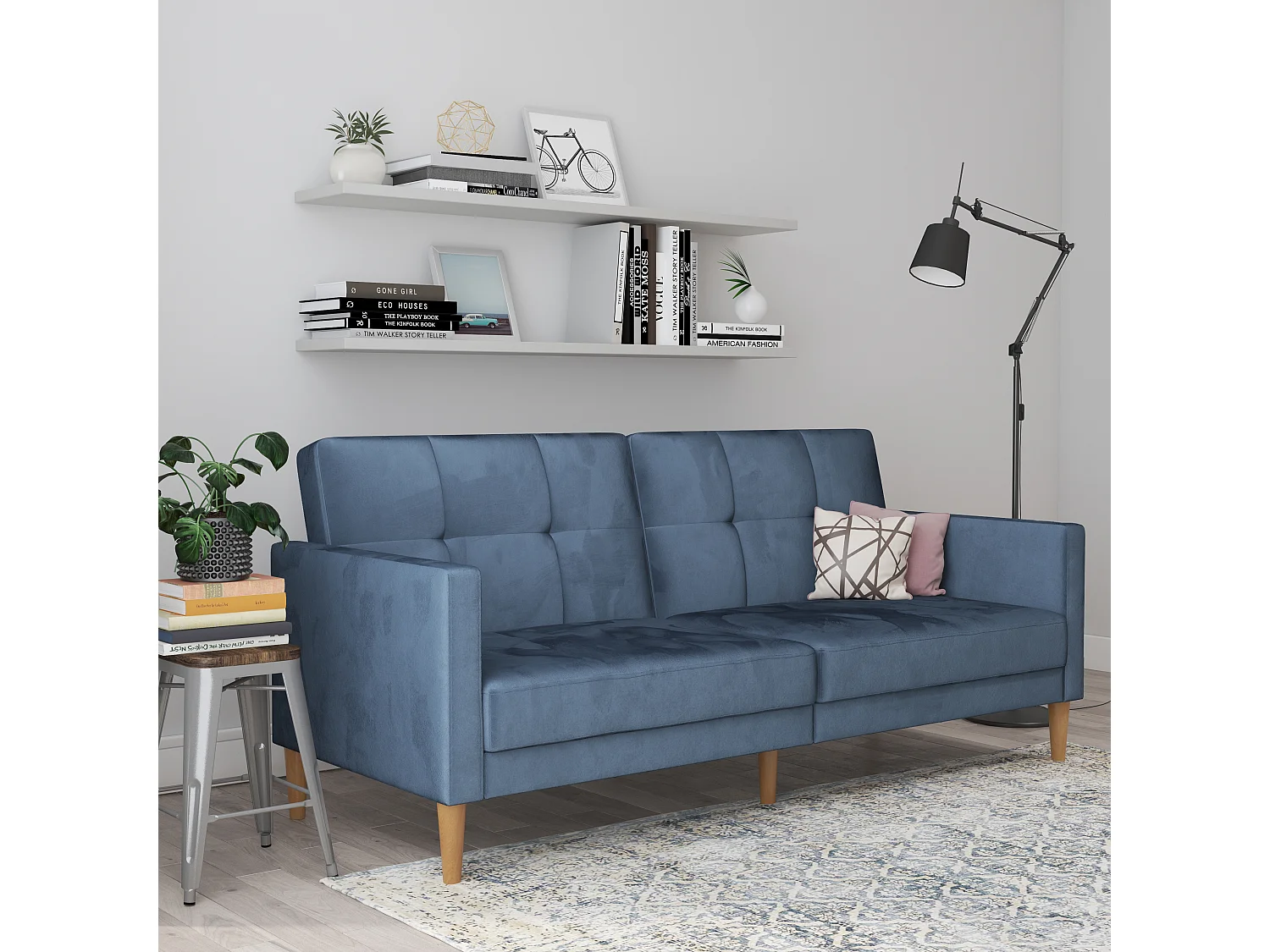 Lilly|Canapé-lit 3 places en velours bleu