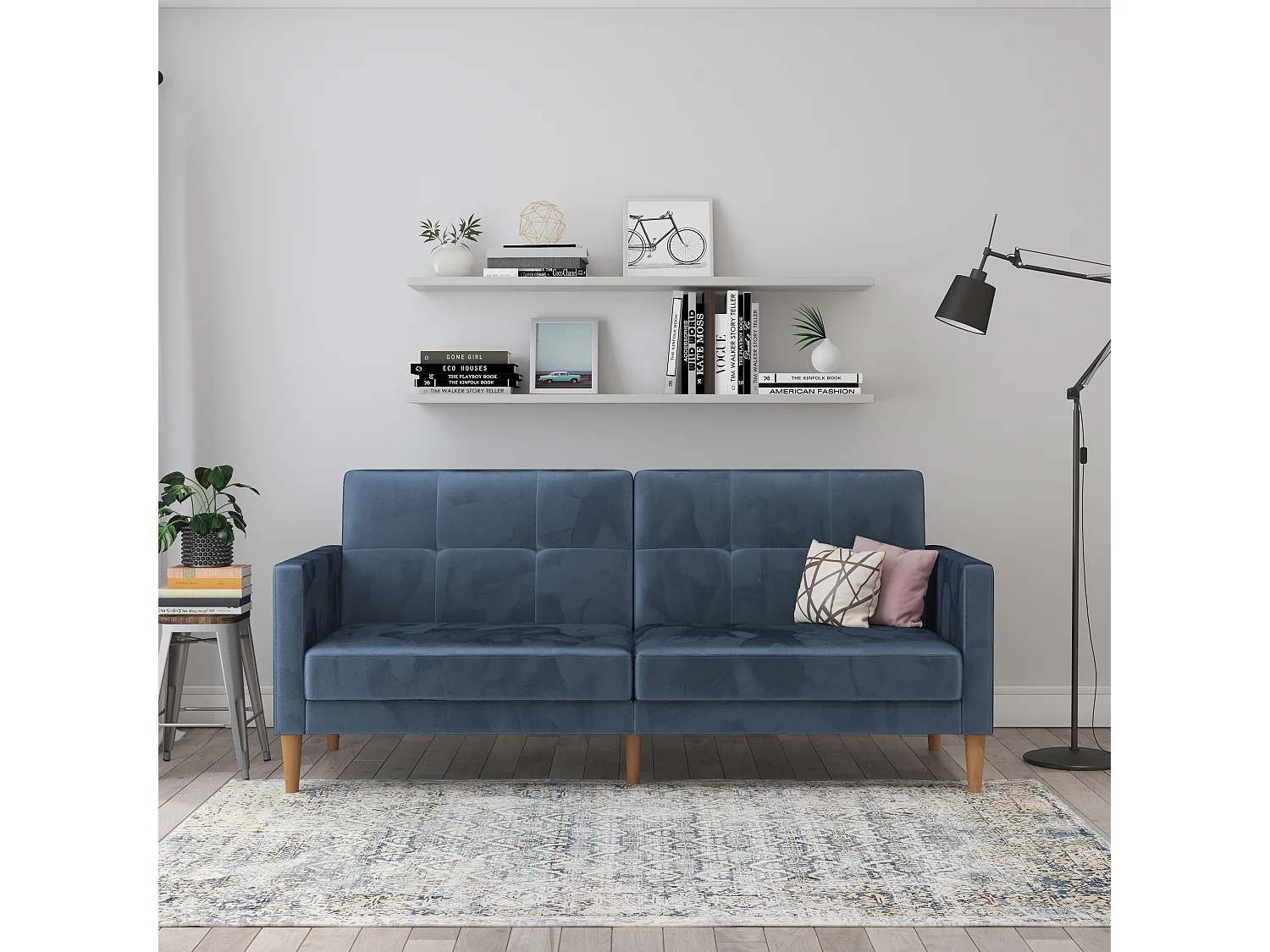Lilly|Canapé-lit 3 places en velours bleu