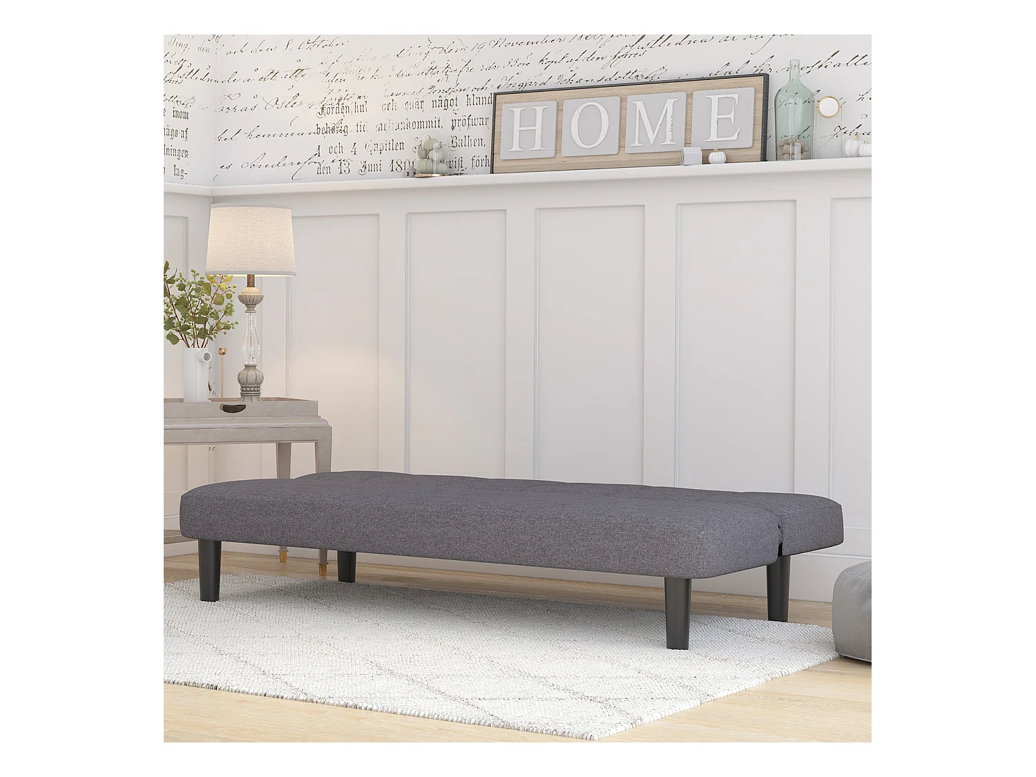 Alby | Canapé-lit 3 places en effet lin anthracite