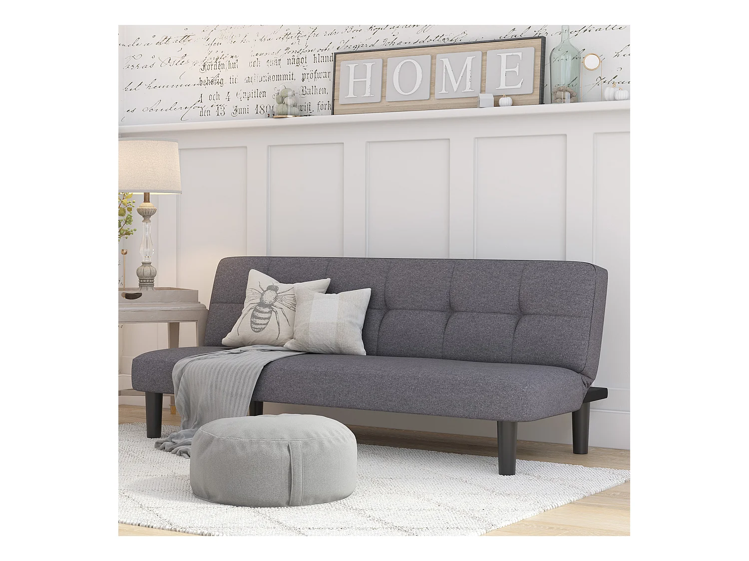 Alby | Canapé-lit 3 places en effet lin anthracite