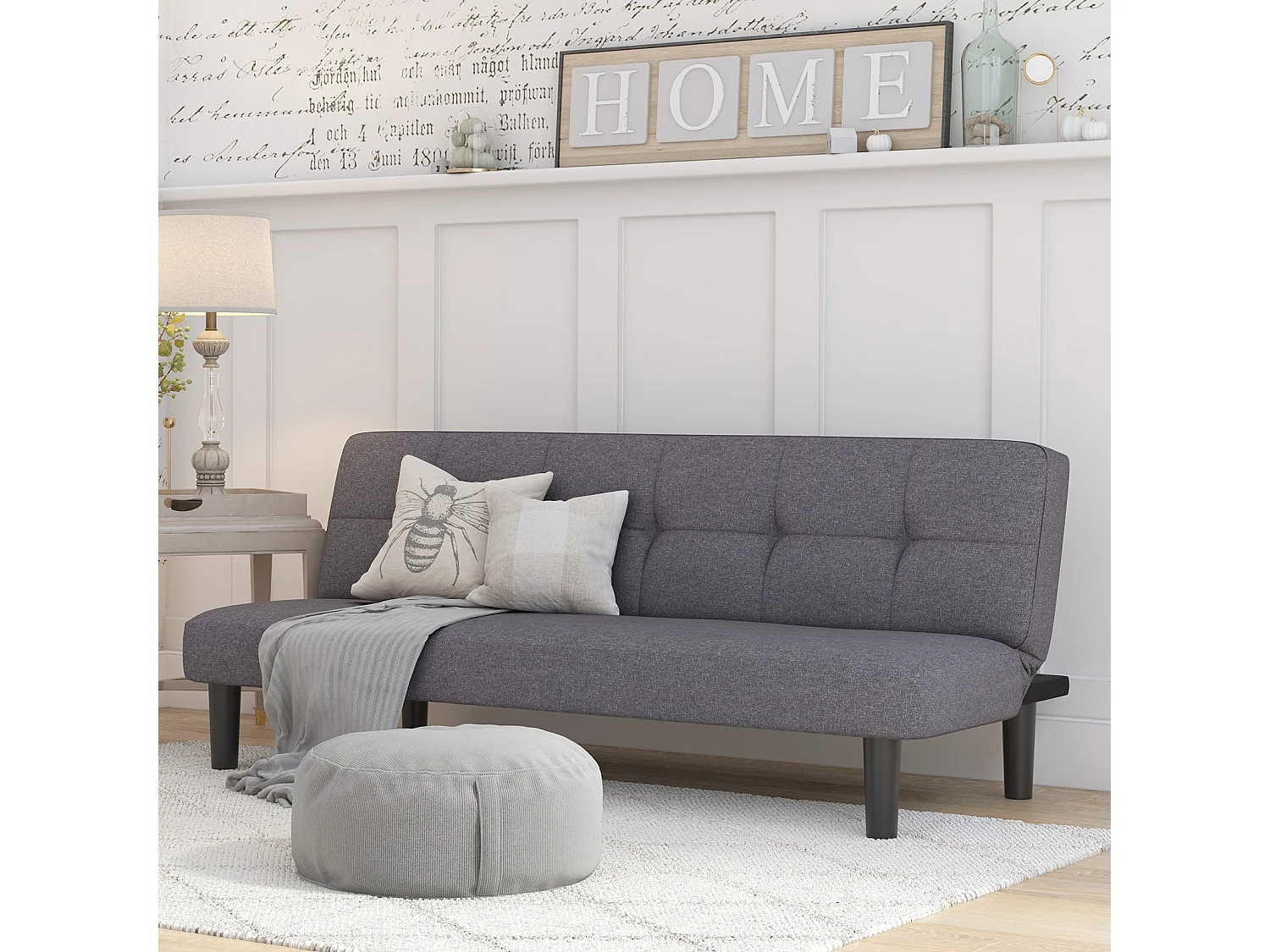 Alby | Canapé-lit 3 places en effet lin anthracite