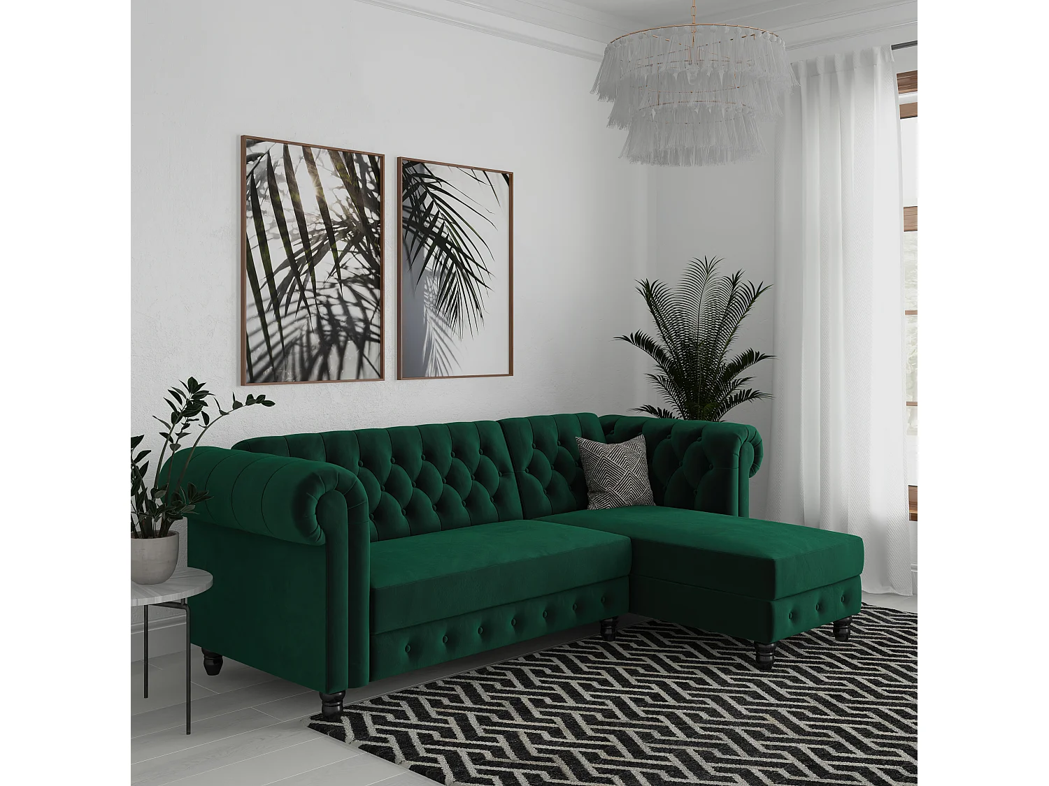 Felix | Canapé clic-clac d'angle 3 places en velours vert