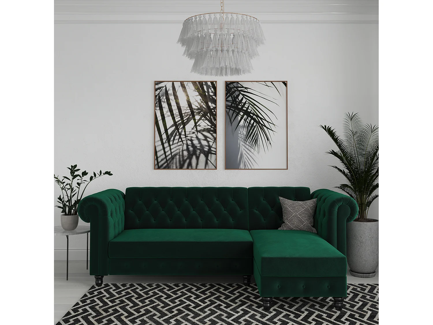 Felix | Canapé clic-clac d'angle 3 places en velours vert