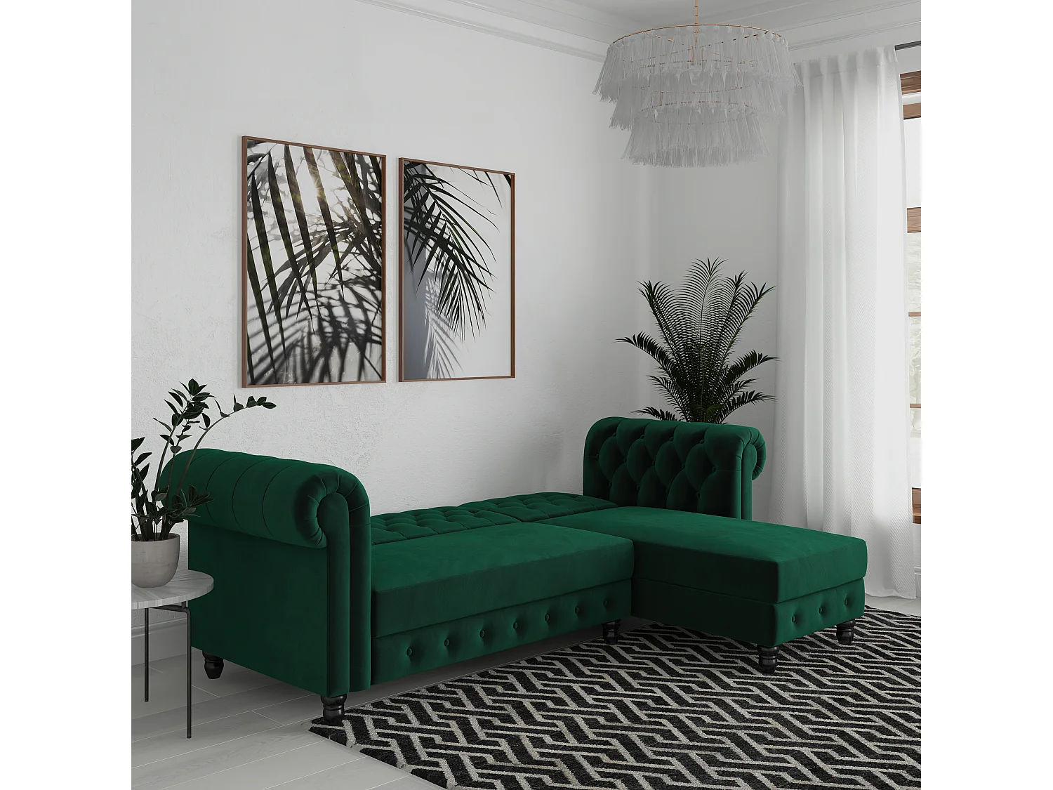 Felix | Canapé clic-clac d'angle 3 places en velours vert