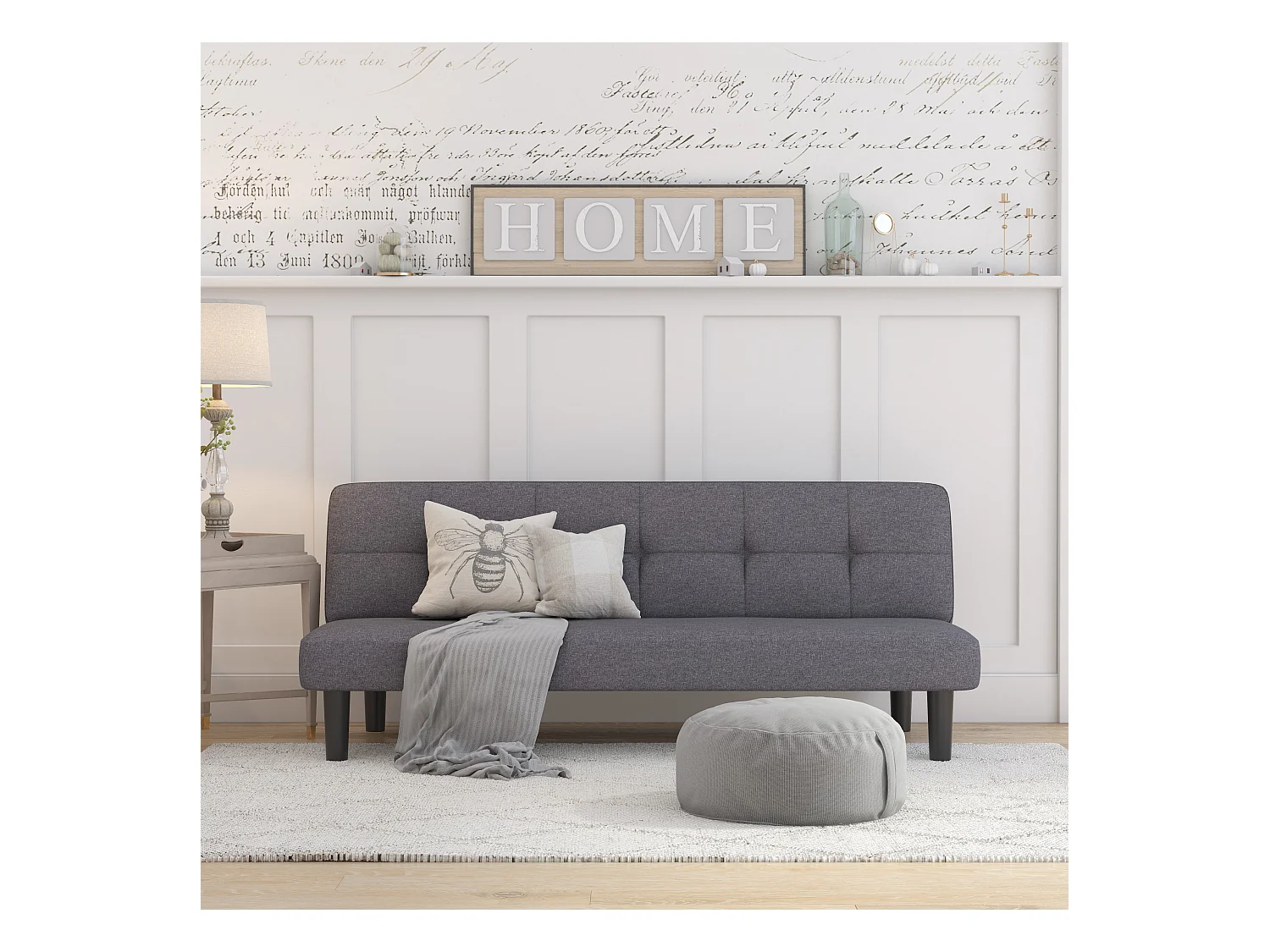 Alby|Canapé-lit 3 places en effet lin gris clair