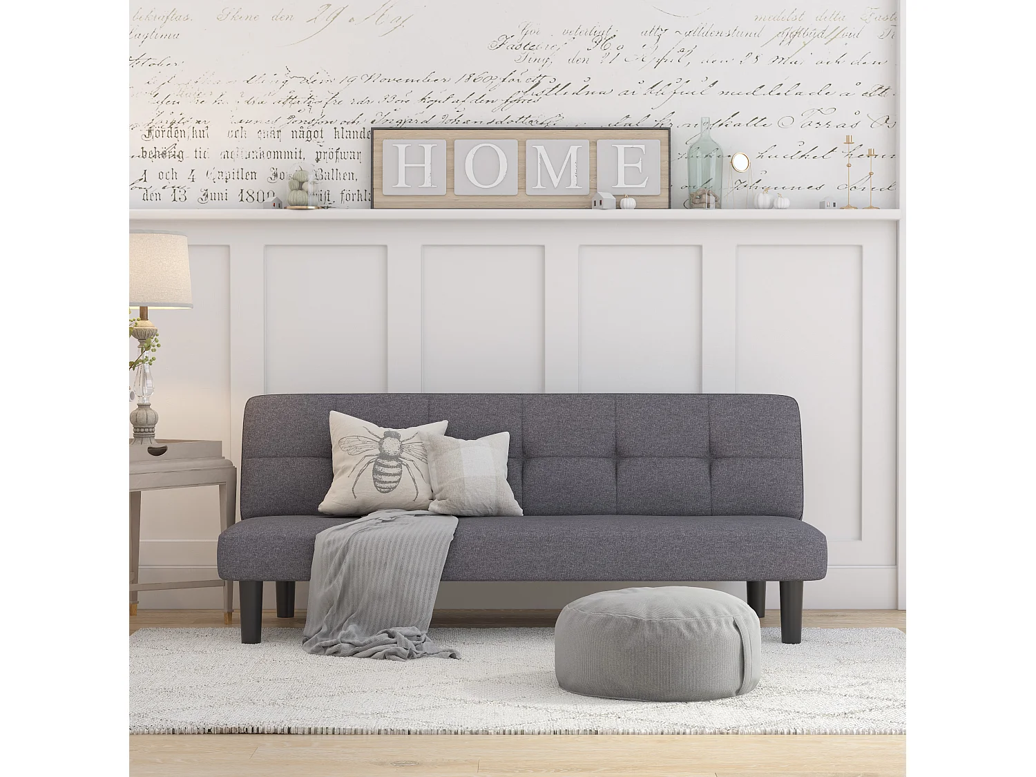 Alby|Canapé-lit 3 places en effet lin gris clair