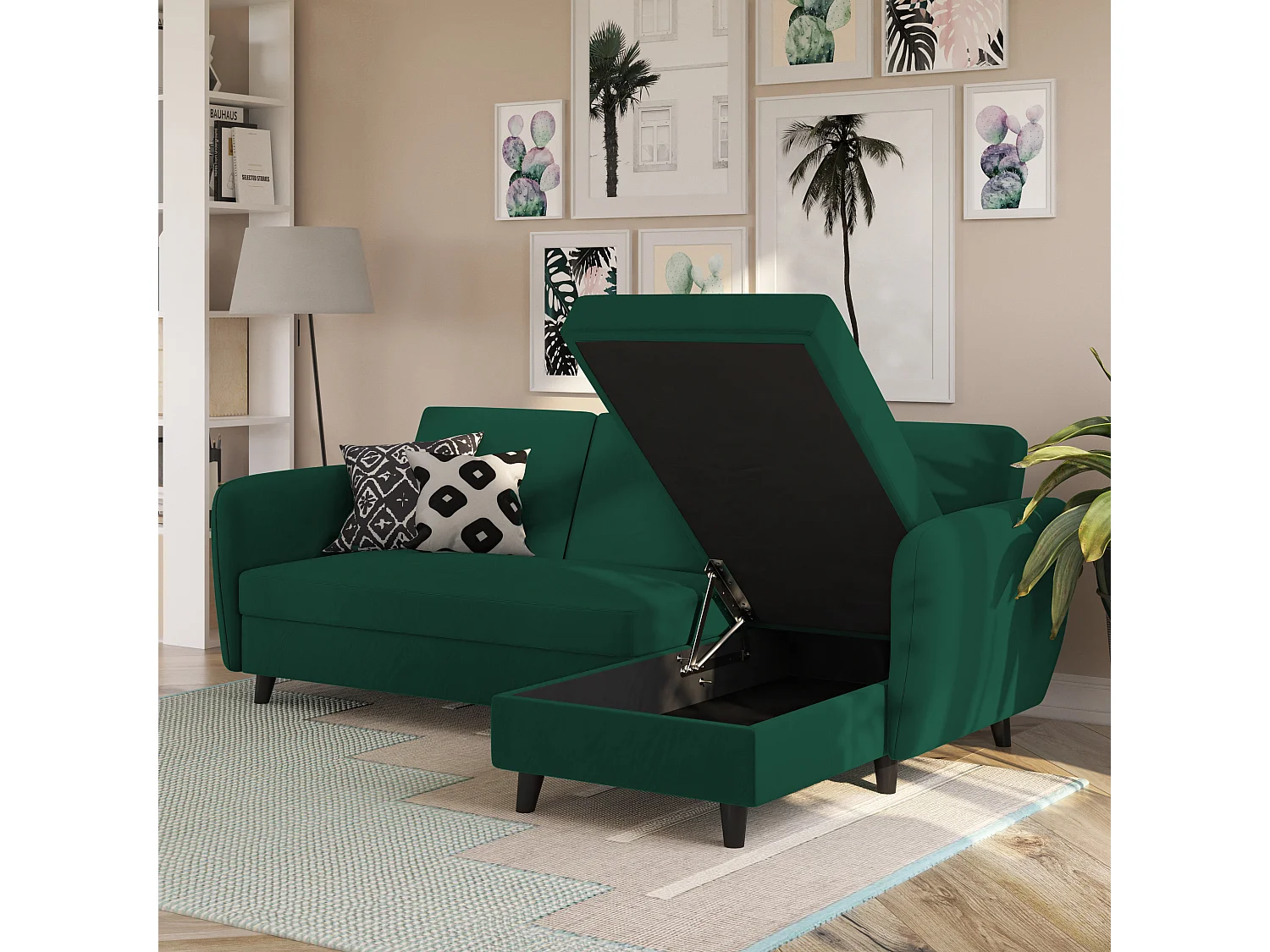 Perry | Canapé-lit sectionnel vert foncé