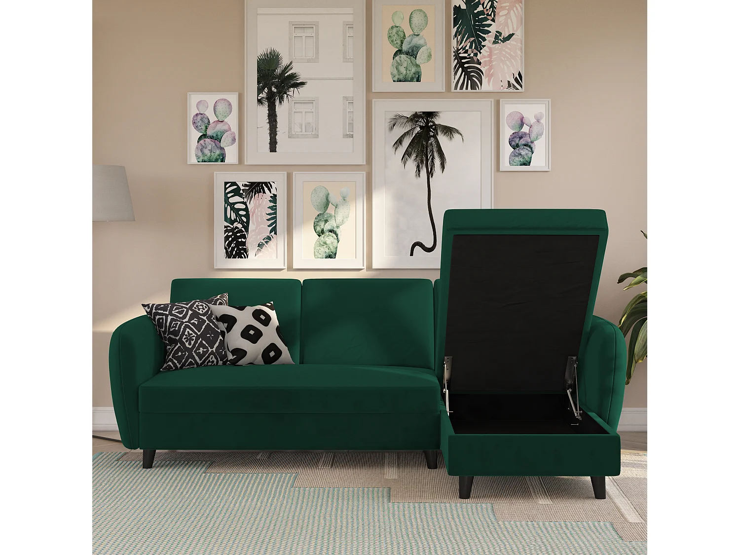 Perry | Canapé-lit sectionnel vert foncé