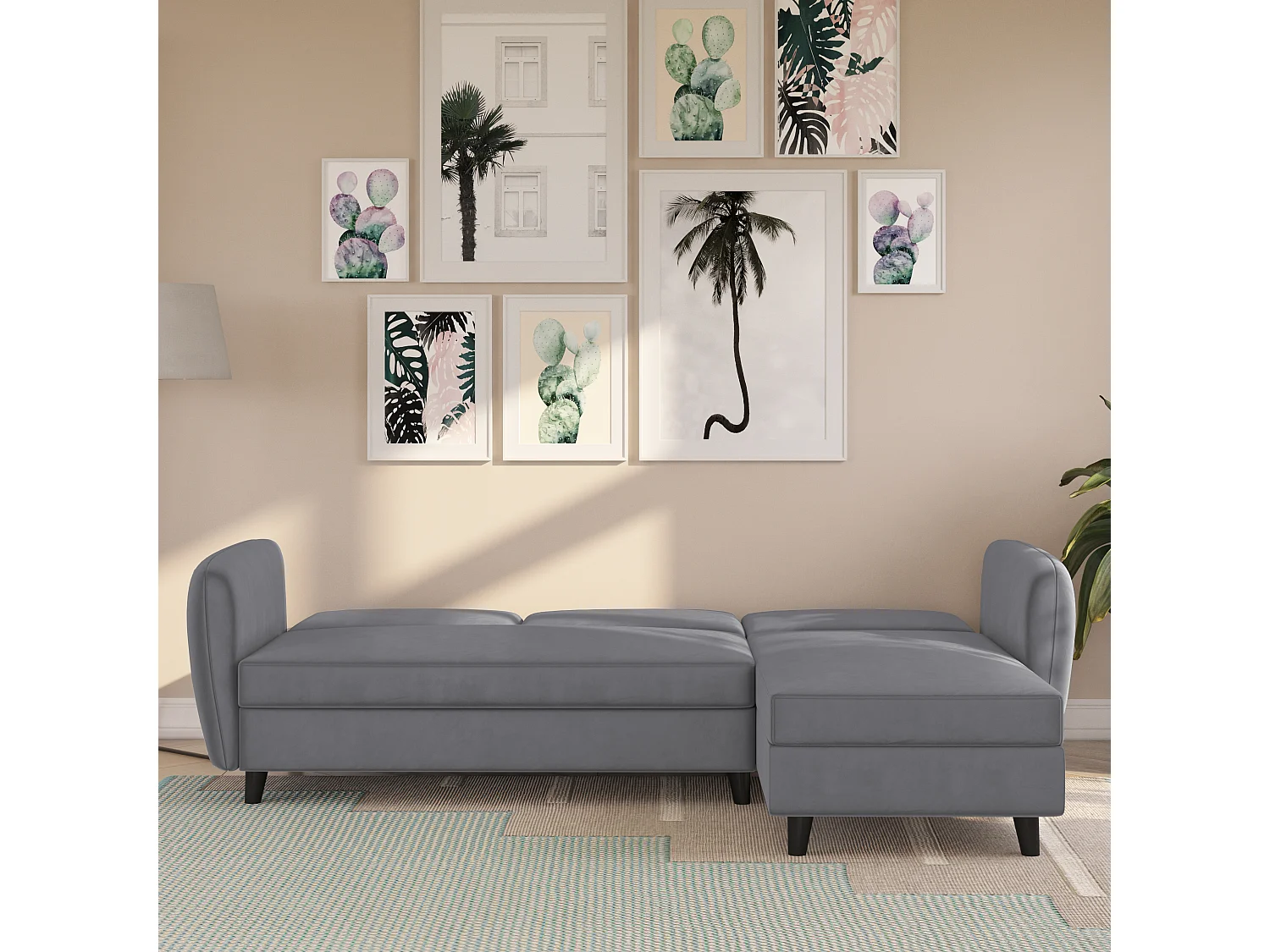 Perry|Canapé-lit 3 places avec rangement en velours gris