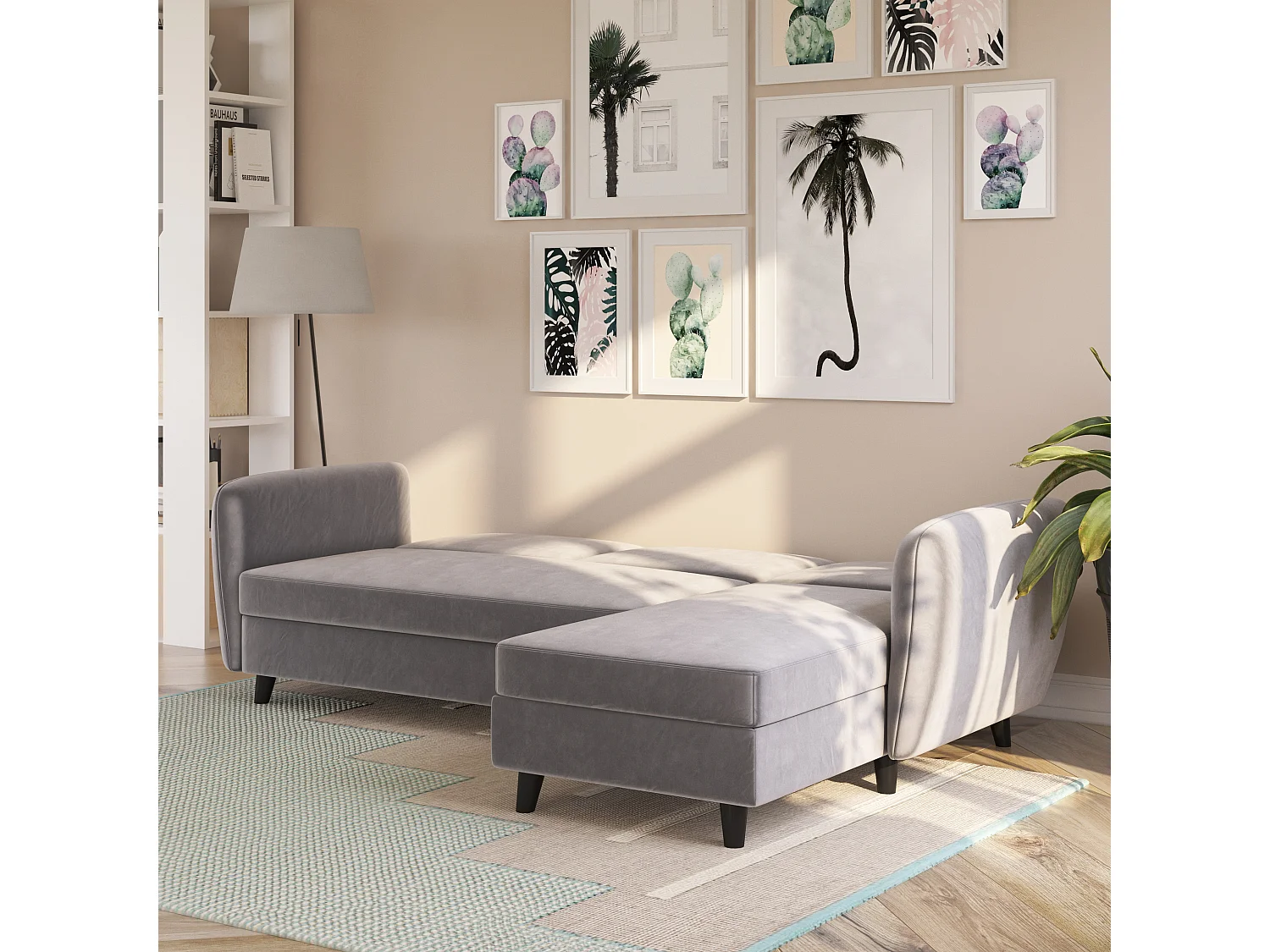 Perry|Canapé-lit 3 places avec rangement en velours gris