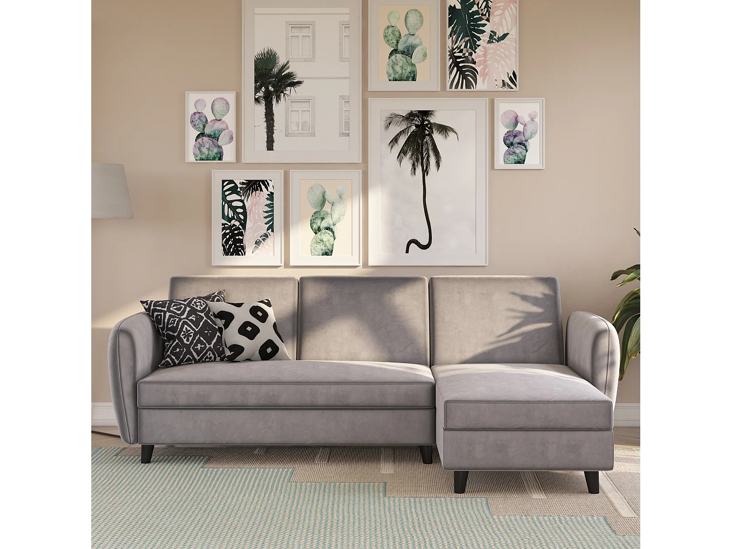 Perry|Canapé-lit 3 places avec rangement en velours gris