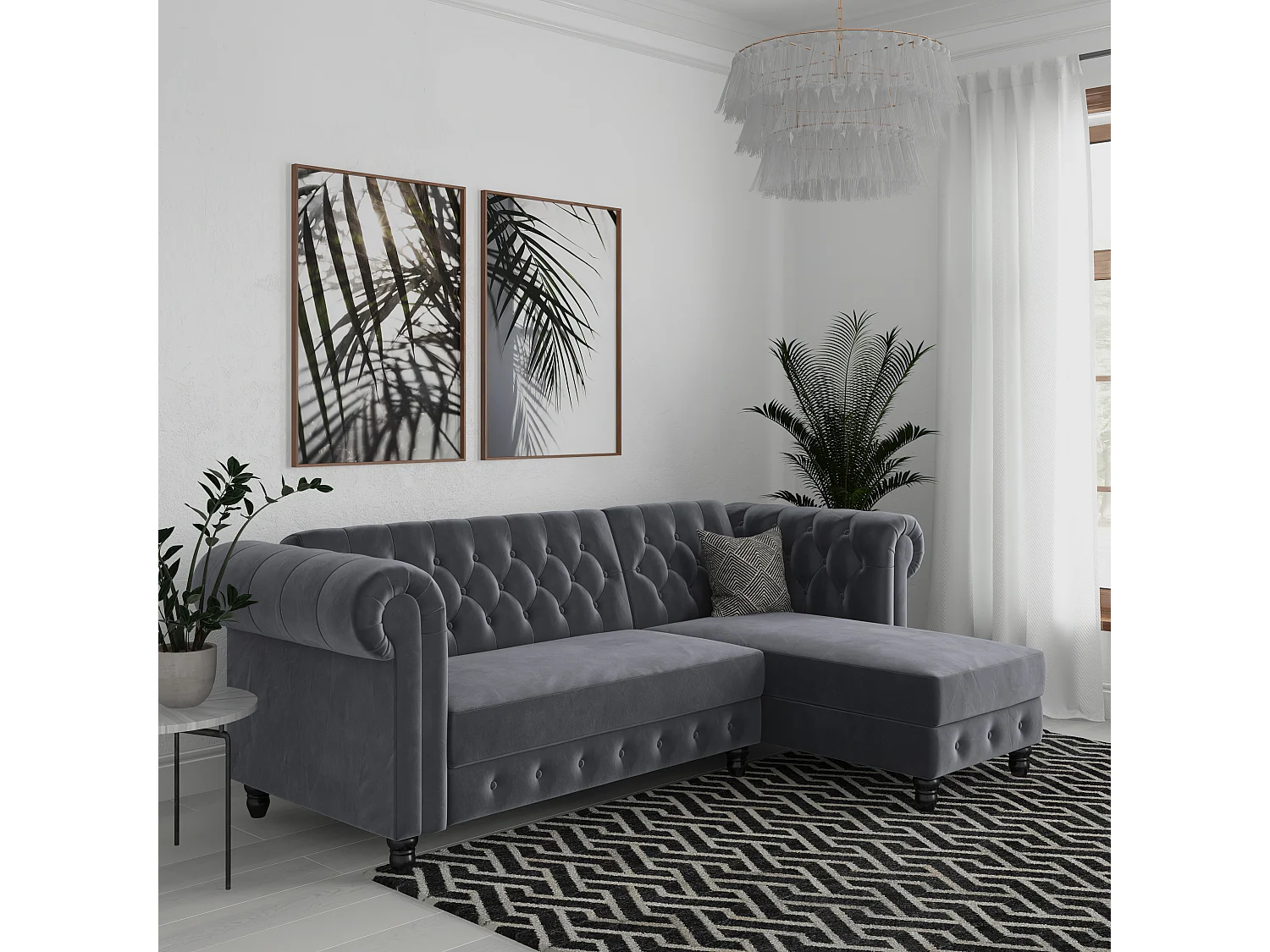 Felix | Canapé clic-clac d'angle 3 places en velours anthracite