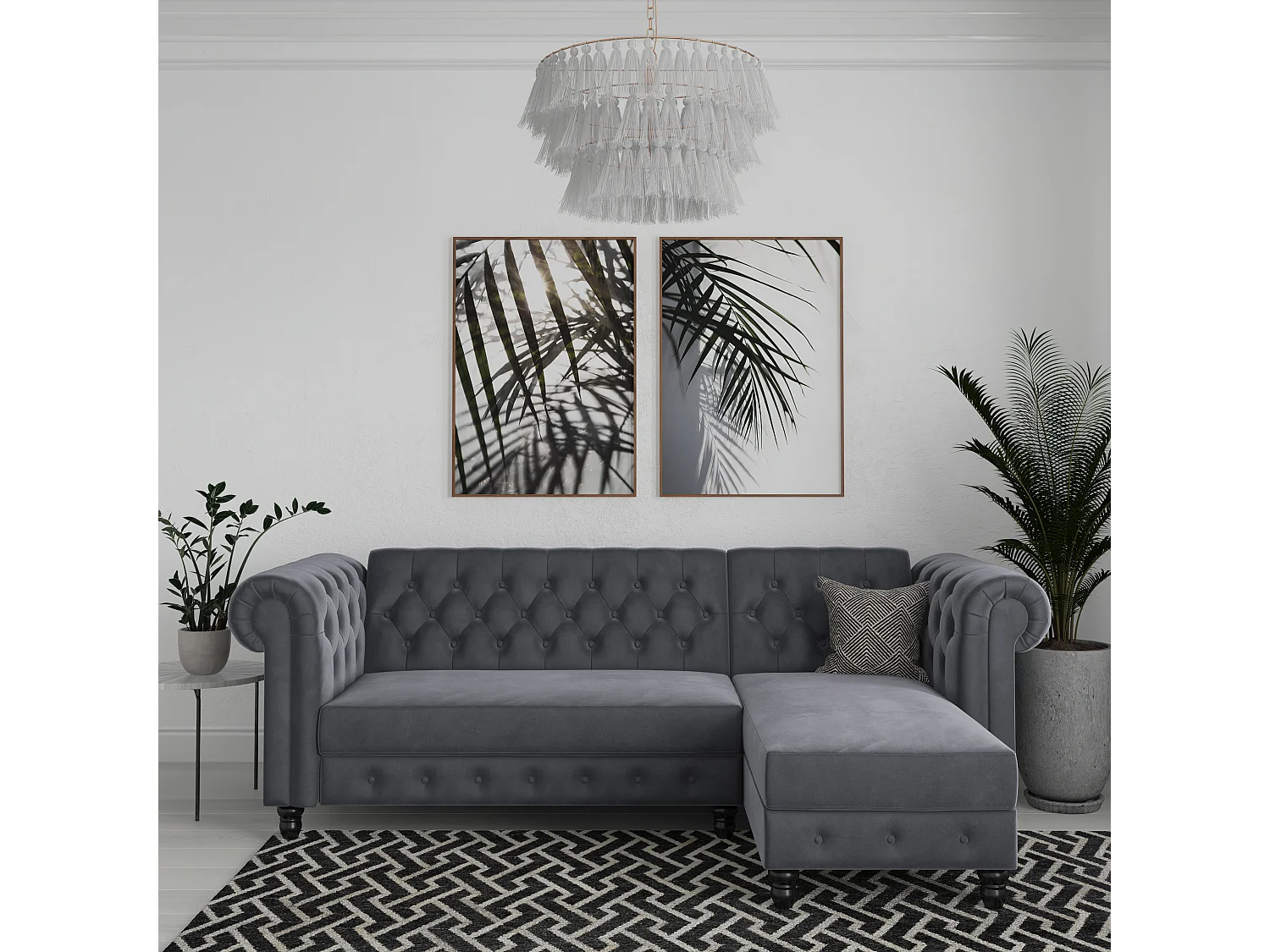 Felix | Canapé clic-clac d'angle 3 places en velours anthracite