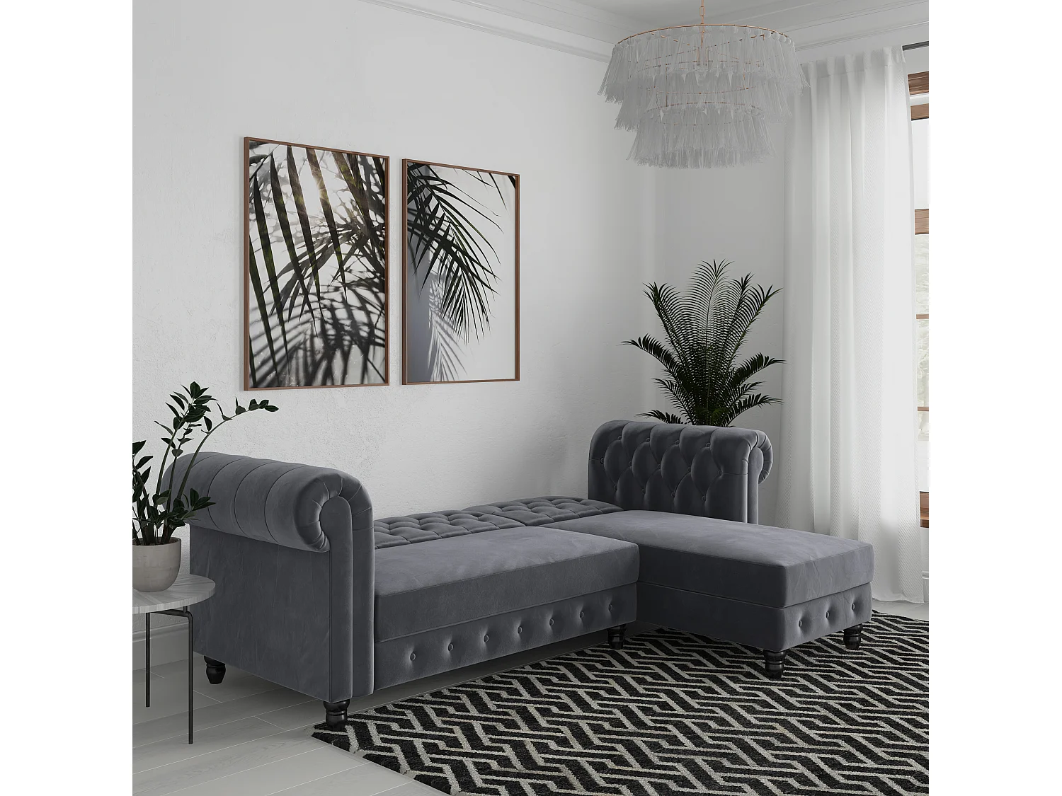 Felix | Canapé clic-clac d'angle 3 places en velours anthracite