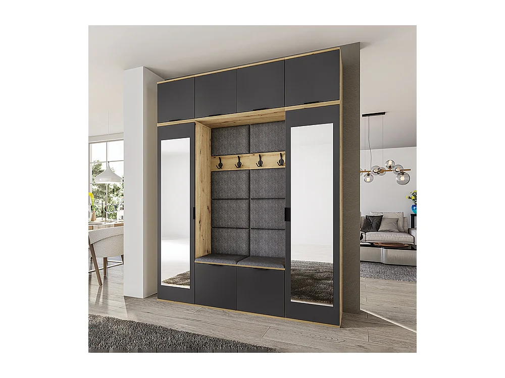 Mobile per ingresso moderno con specchi 180x23 antracite e rovere II17
