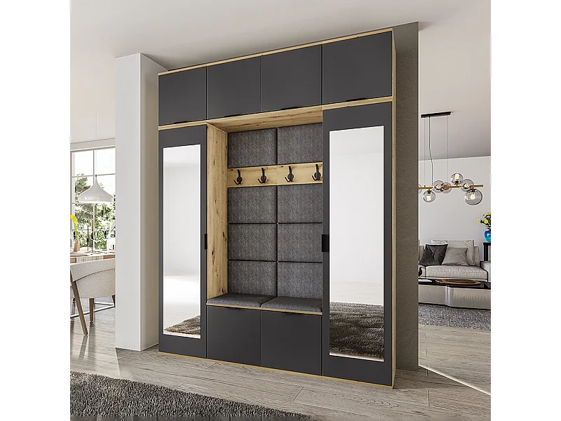 Mobile per ingresso moderno con specchi 180x23 antracite e rovere II17
