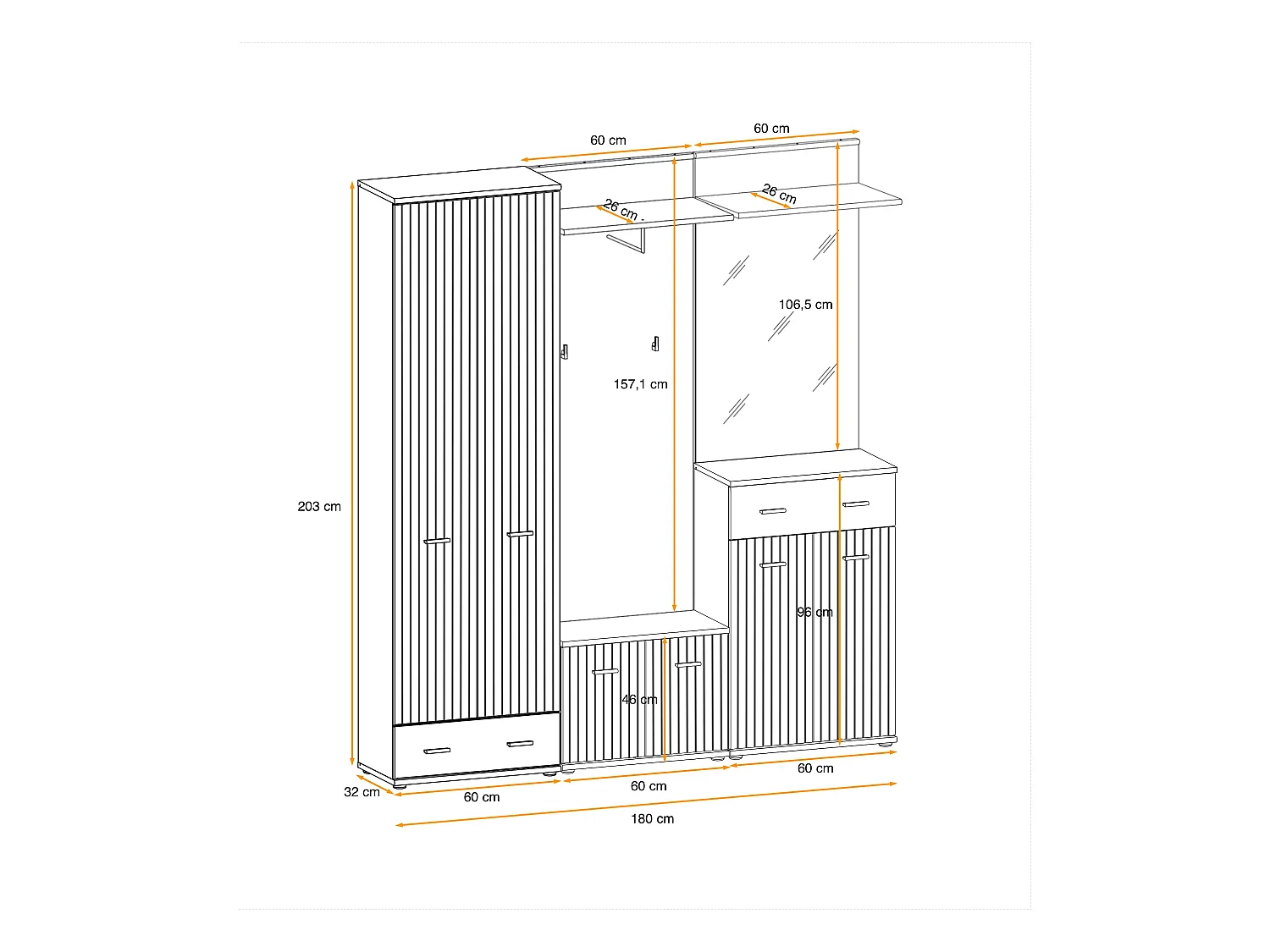 Mobile da ingresso armadio spazioso con cuscino 180x203 antracite, rovere e stampa a strisce nere IP23