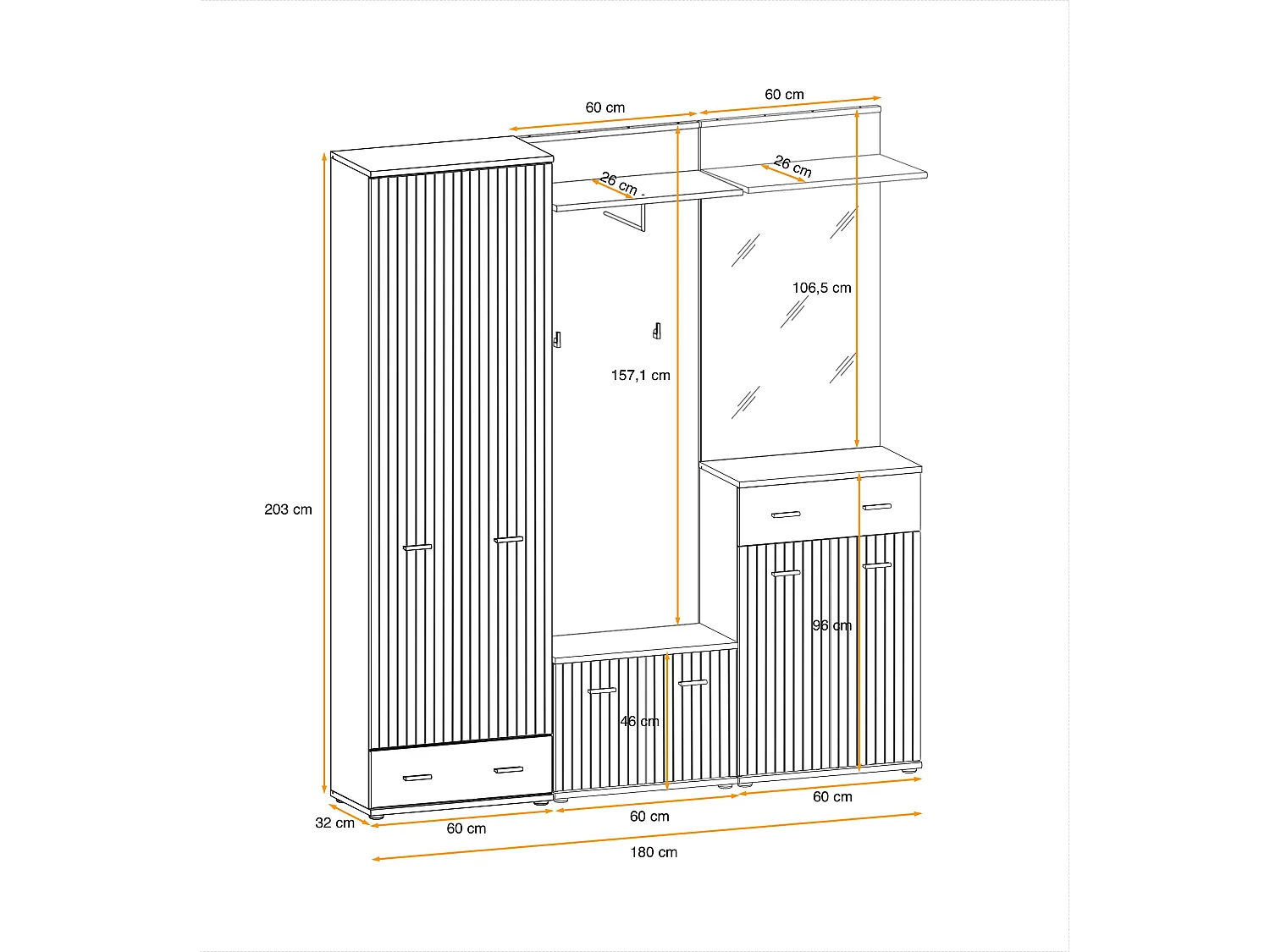 Mobile da ingresso armadio spazioso con cuscino 180x203 antracite, rovere e stampa a strisce nere IP23