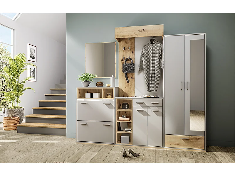 Mobile da ingresso componibile set completo 210x183 grigio e rovere II15