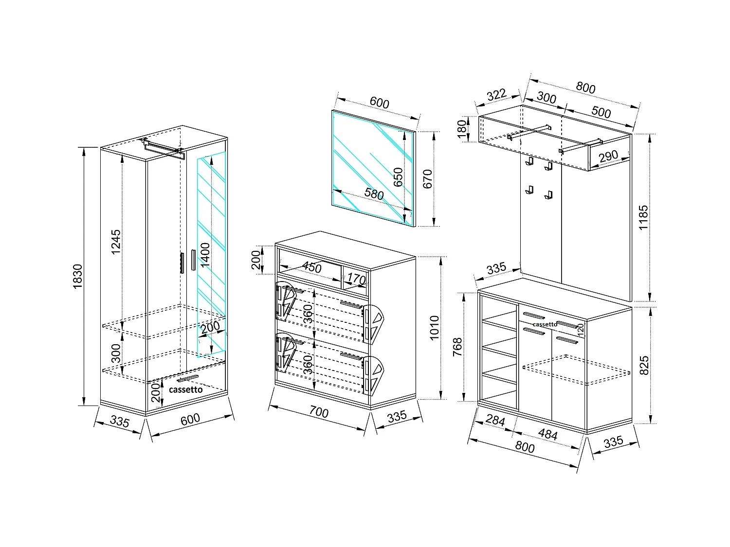 Mobile da ingresso componibile set completo 210x183 grigio e rovere II15