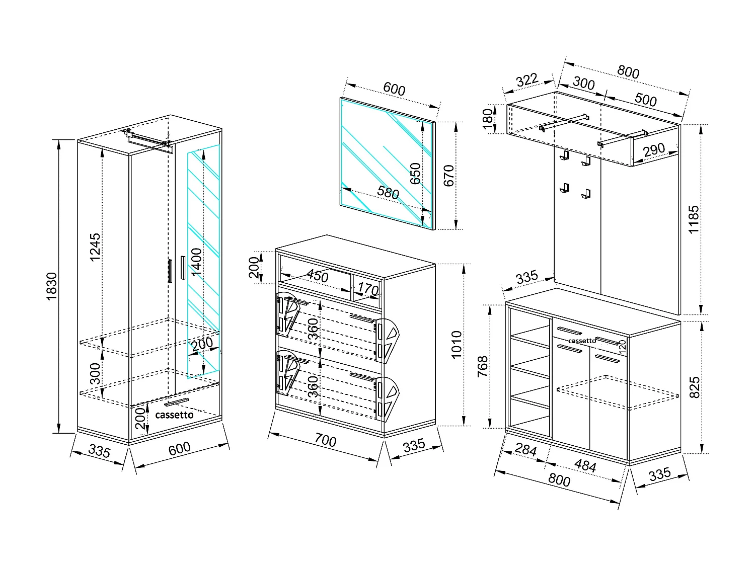 Mobile da ingresso componibile set completo 210x183 grigio e rovere II15
