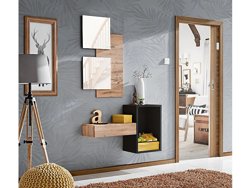 Mobile da ingresso 100x170cm sospeso design moderno rovere e nero IP1