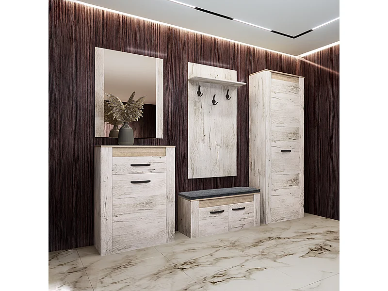 Mobile ingresso componibile effetto legno 230x196 legno chiaro e rovere II14