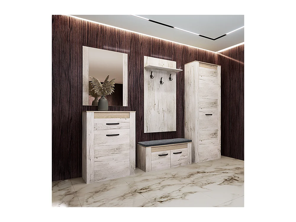 Mobile ingresso componibile effetto legno 230x196 legno chiaro e rovere II14