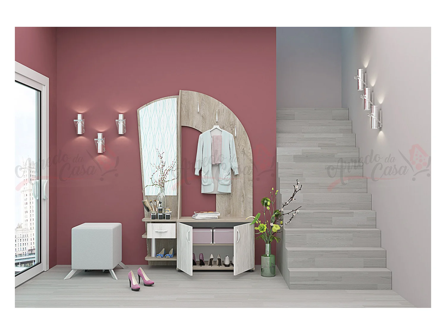 Mobile da ingresso design moderno 120x180 rovere bianco e rovere sbiancato IG7