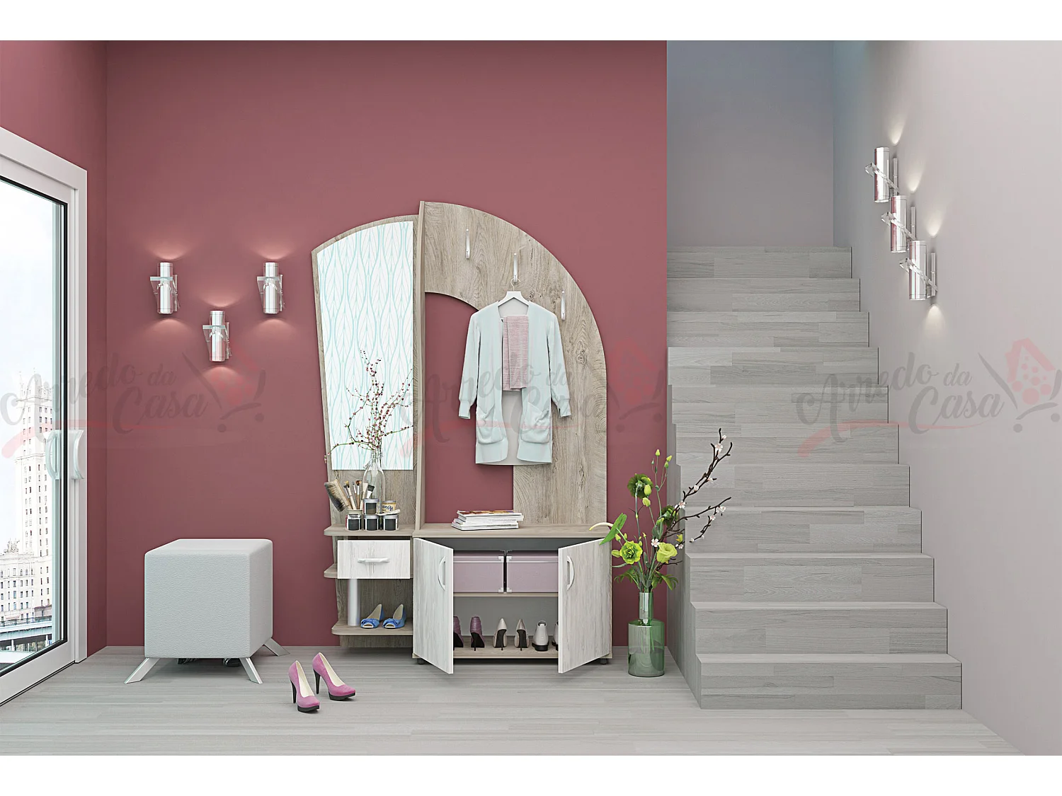 Mobile da ingresso design moderno 120x180 rovere bianco e rovere sbiancato IG7