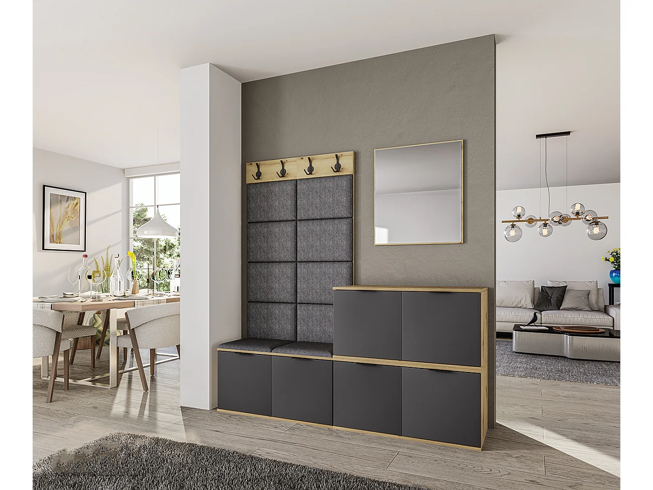 Mobile ingresso design moderno 180x186 rovere e antracite II18