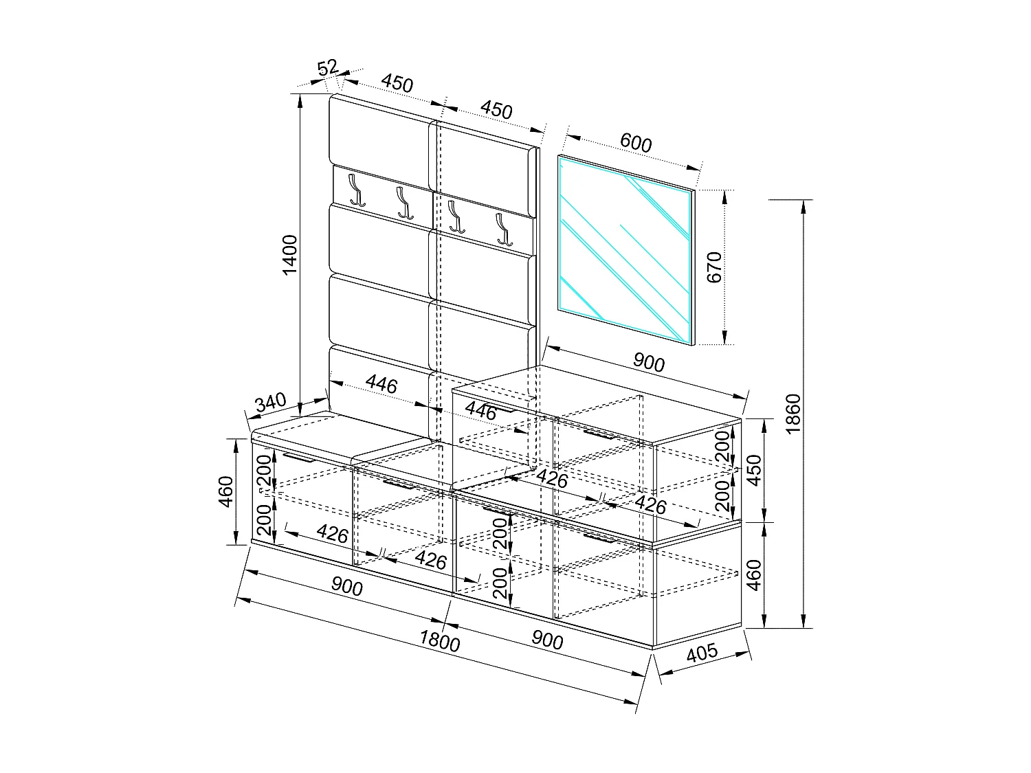 Mobile ingresso design moderno 180x186 rovere e antracite II18