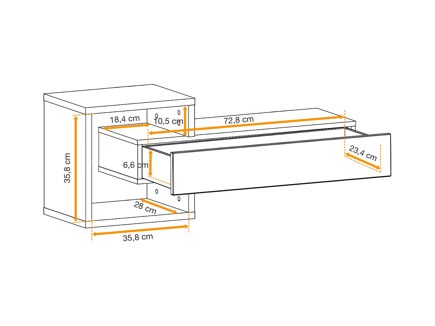 Mobile ingresso 100x160cm sospeso con specchi design moderno rovere e nero IP2