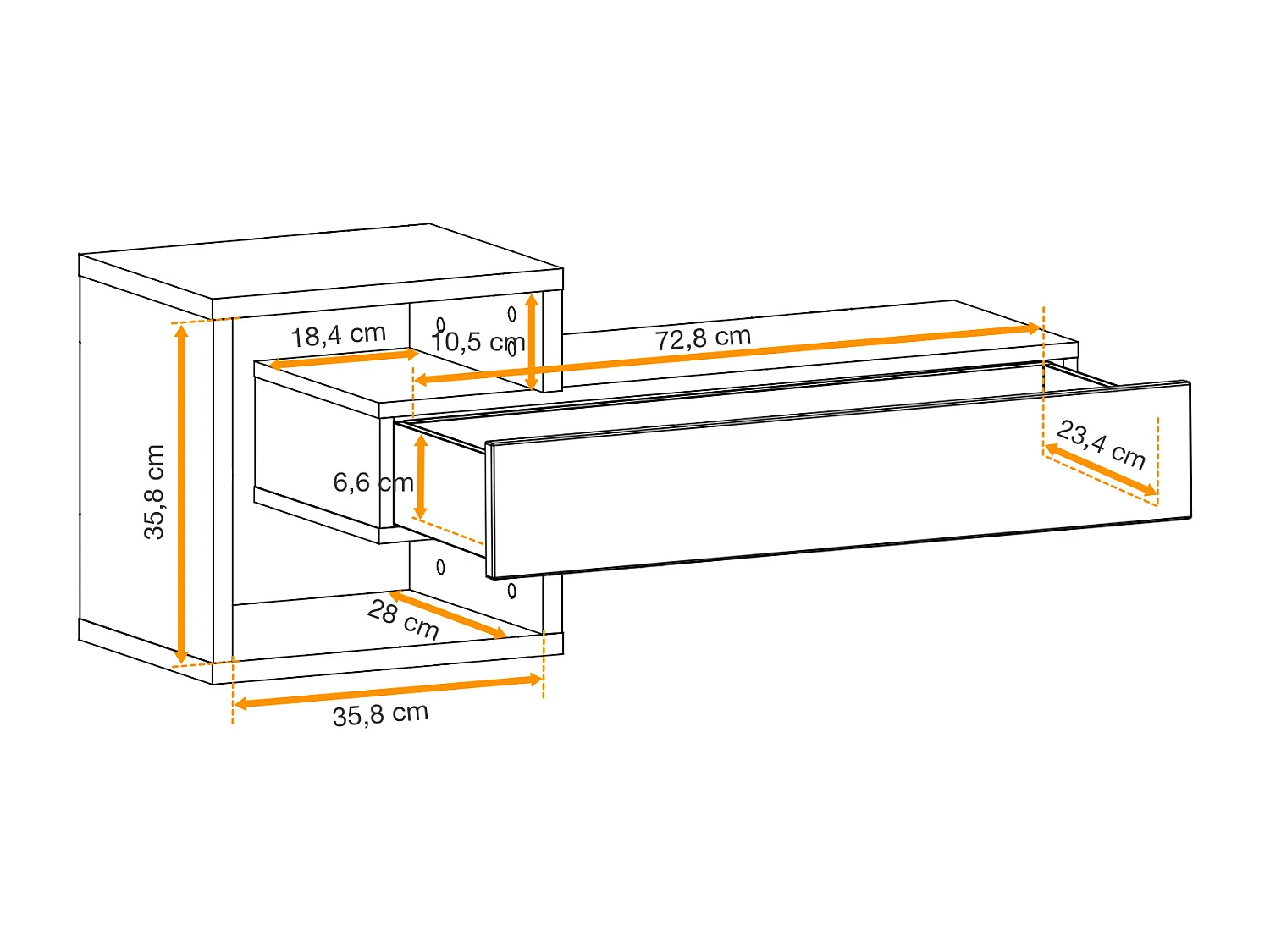 Mobile ingresso 100x160cm sospeso con specchi design moderno rovere e nero IP2