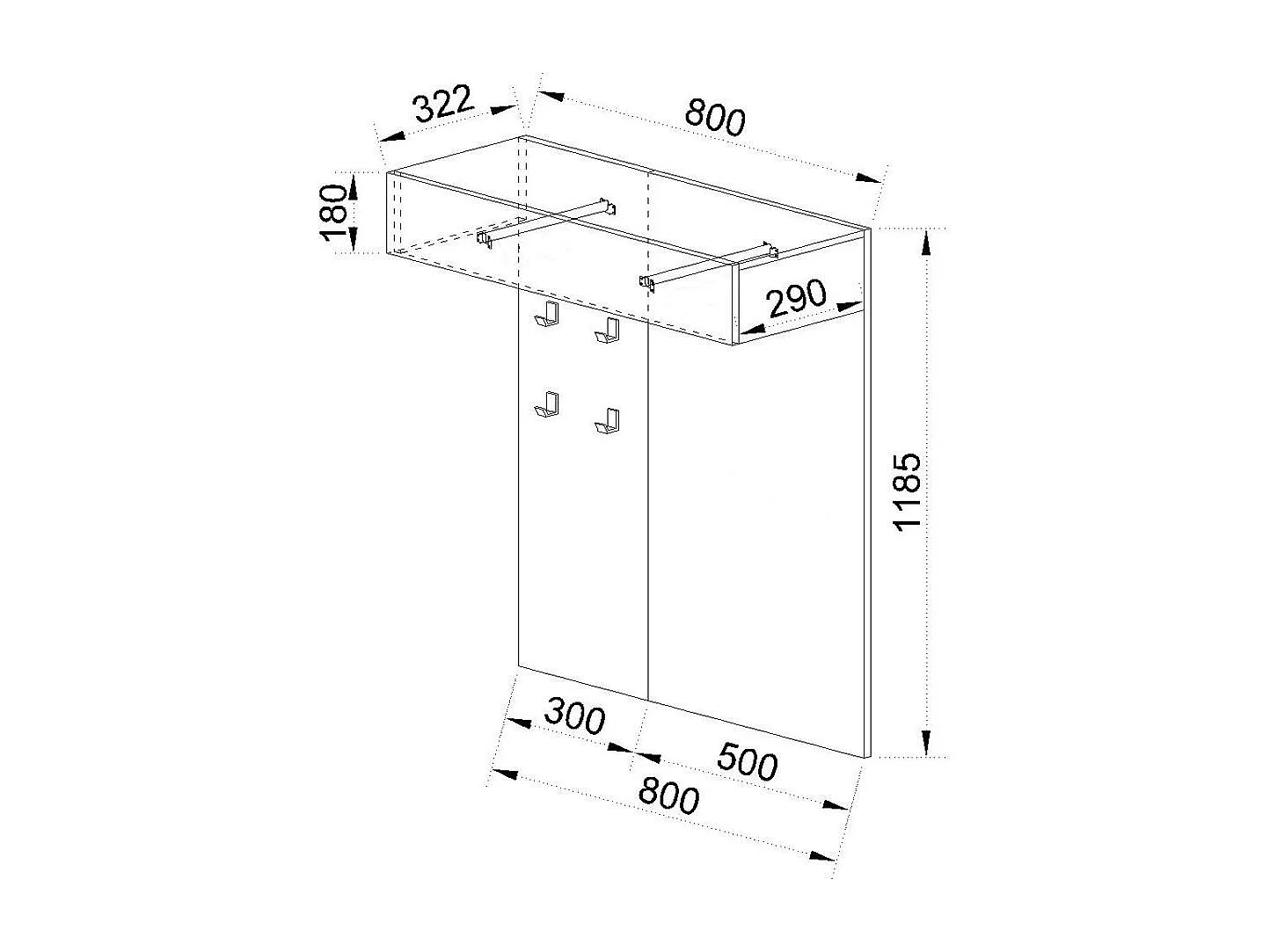 Attaccapanni moderno a parete con quattro ganci effetto legno 80x119 rovere e grigio II13