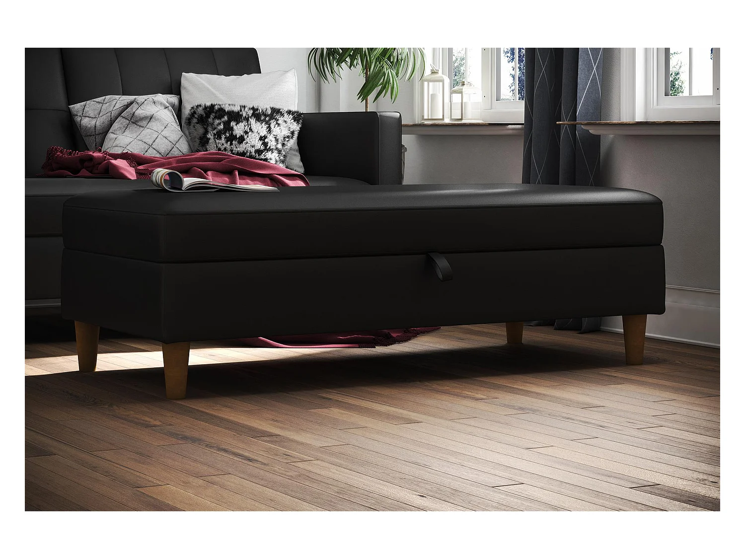 Otomana con almacenaje en polipiel negra